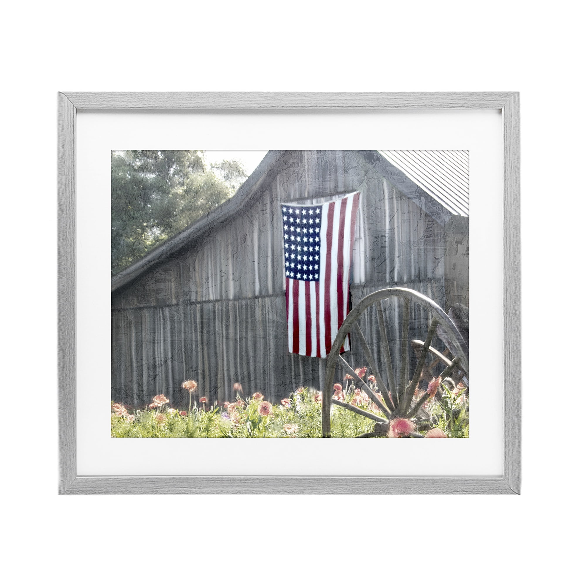 Stupell Industries USA Wagon Wheel Barn Gray Framed Print Under Glass, design by Kim Allen