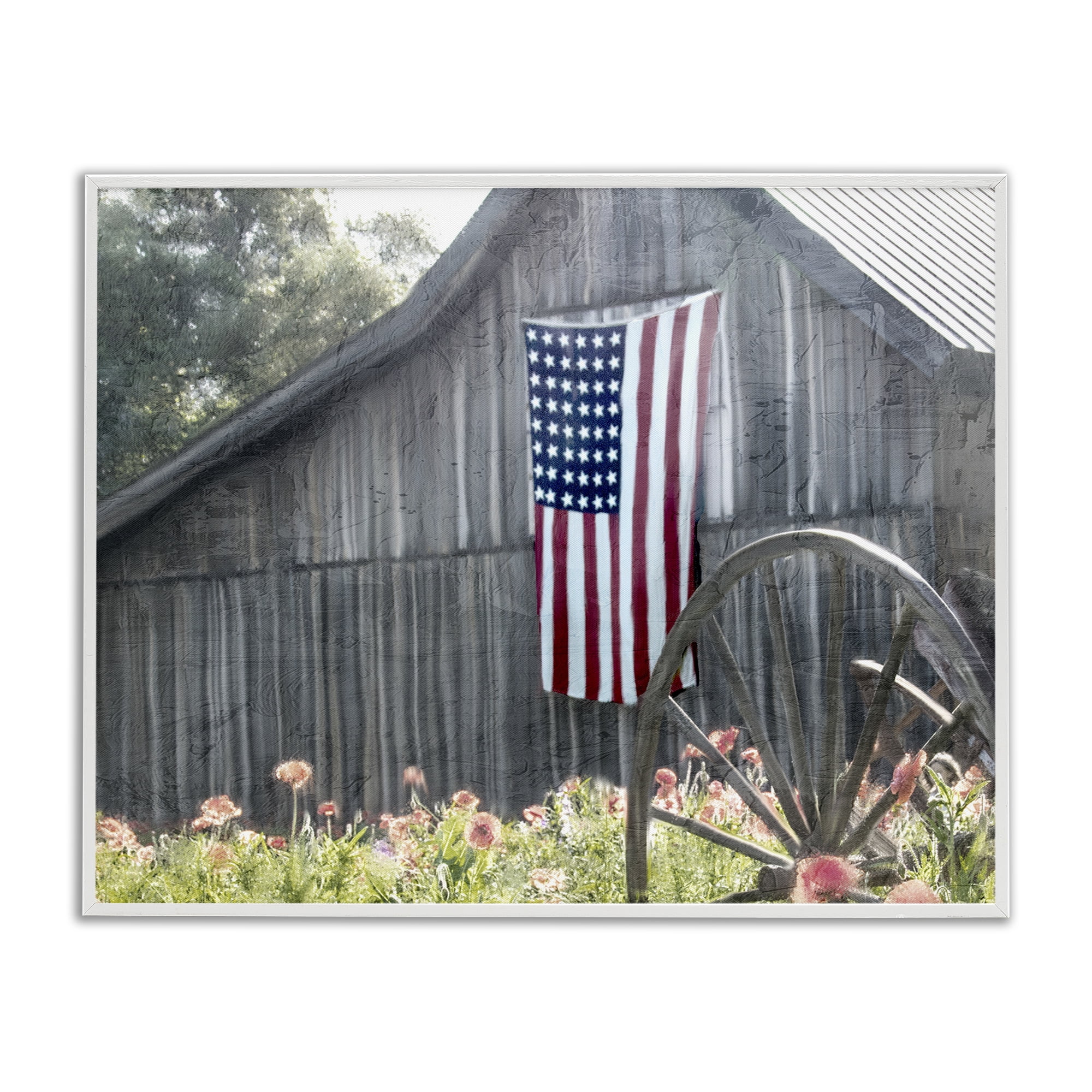 Stupell Industries USA Wagon Wheel Barn White Framed Giclee Art, design by Kim Allen