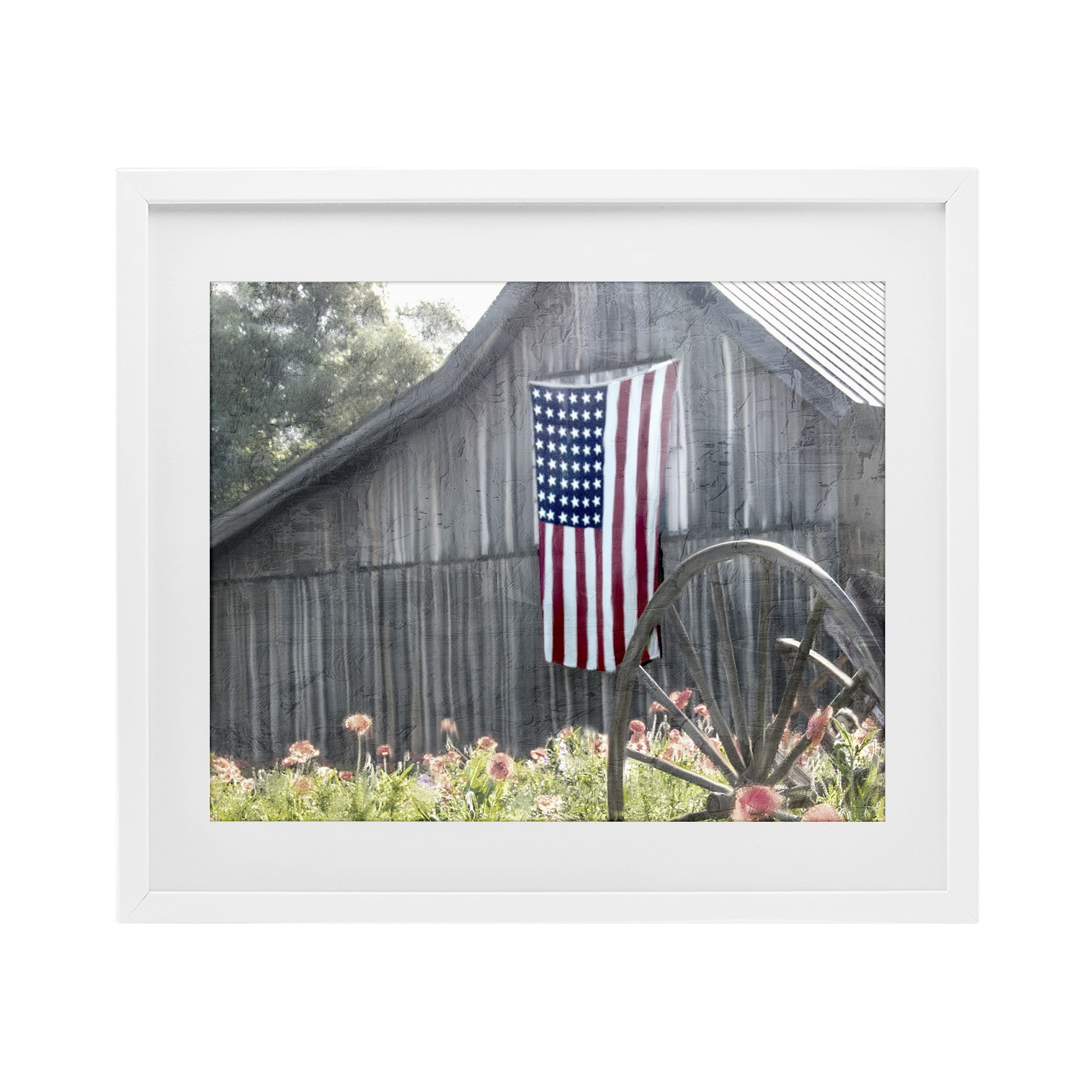 Stupell Industries USA Wagon Wheel Barn White Framed Print Under Glass, design by Kim Allen