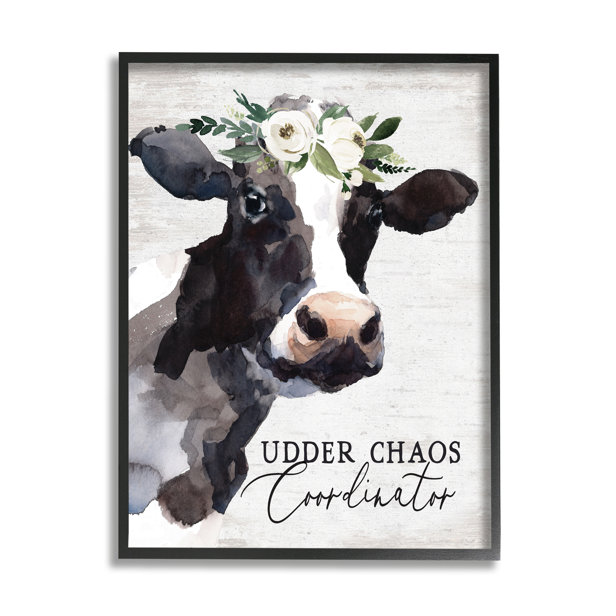 Stupell Industries Udder Chaos Coordinator Phrase Animals & Insects Painting Black Framed Art Print Wall Art, 16 x 20