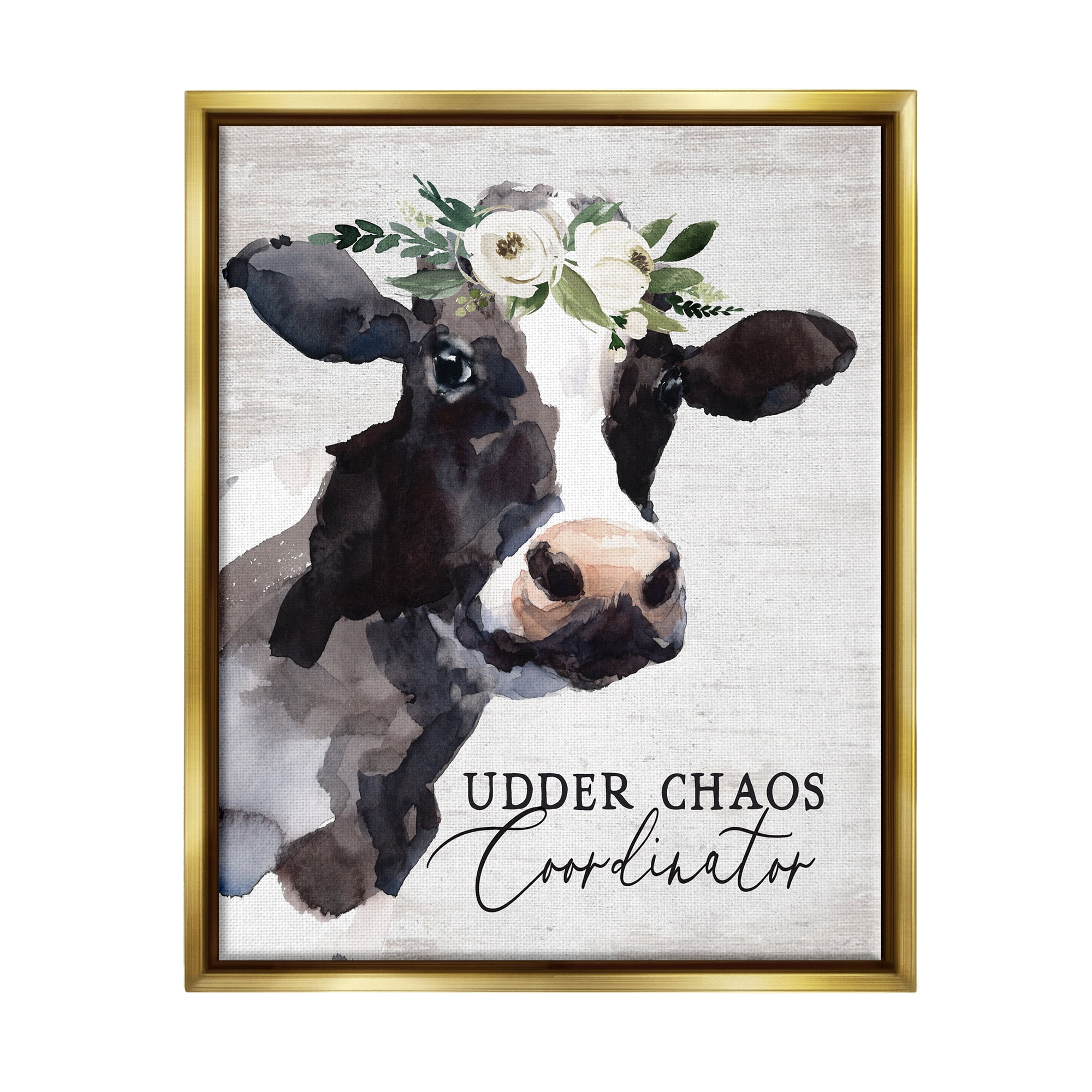 Stupell Industries Udder Chaos Coordinator Phrase Animals & Insects Painting Gold Floater Framed Art Print Wall Art, 17 x 21