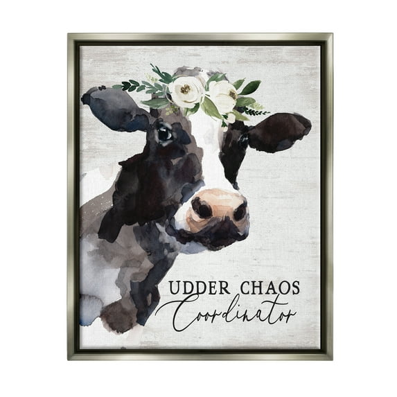 Stupell Industries Udder Chaos Coordinator Phrase Animals & Insects Painting Gray Floater Framed Art Print Wall Art, 25 x 31