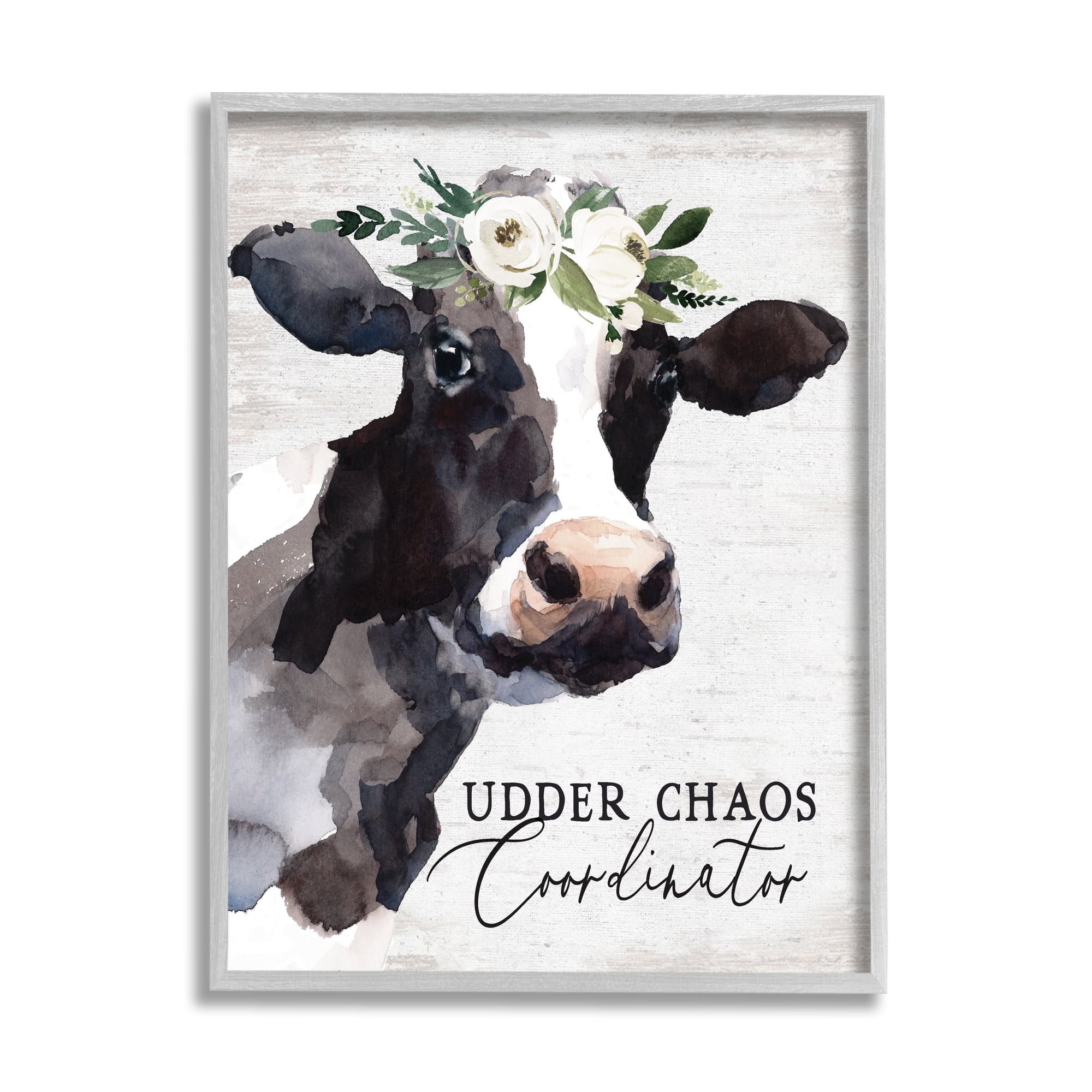 Stupell Industries Udder Chaos Coordinator Phrase Animals & Insects Painting Gray Framed Art Print Wall Art, 24 x 30