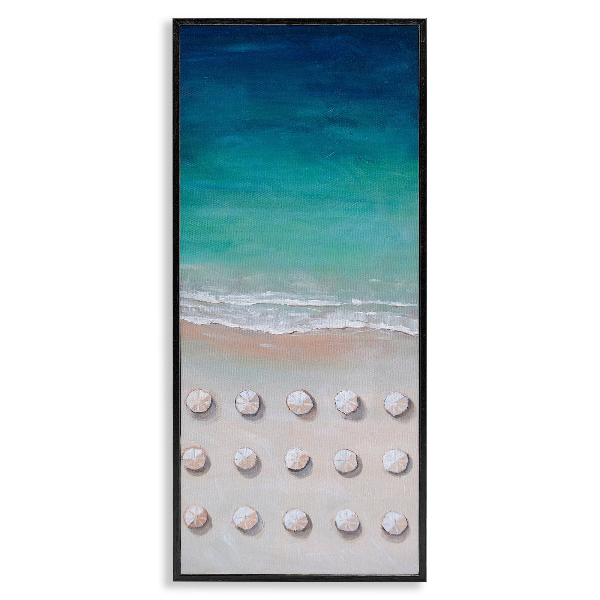 Stupell Industries Umbrella Beach Coast Deep Blue Waters Aerial Painting, 10 x 24, Design by Lauren Jane