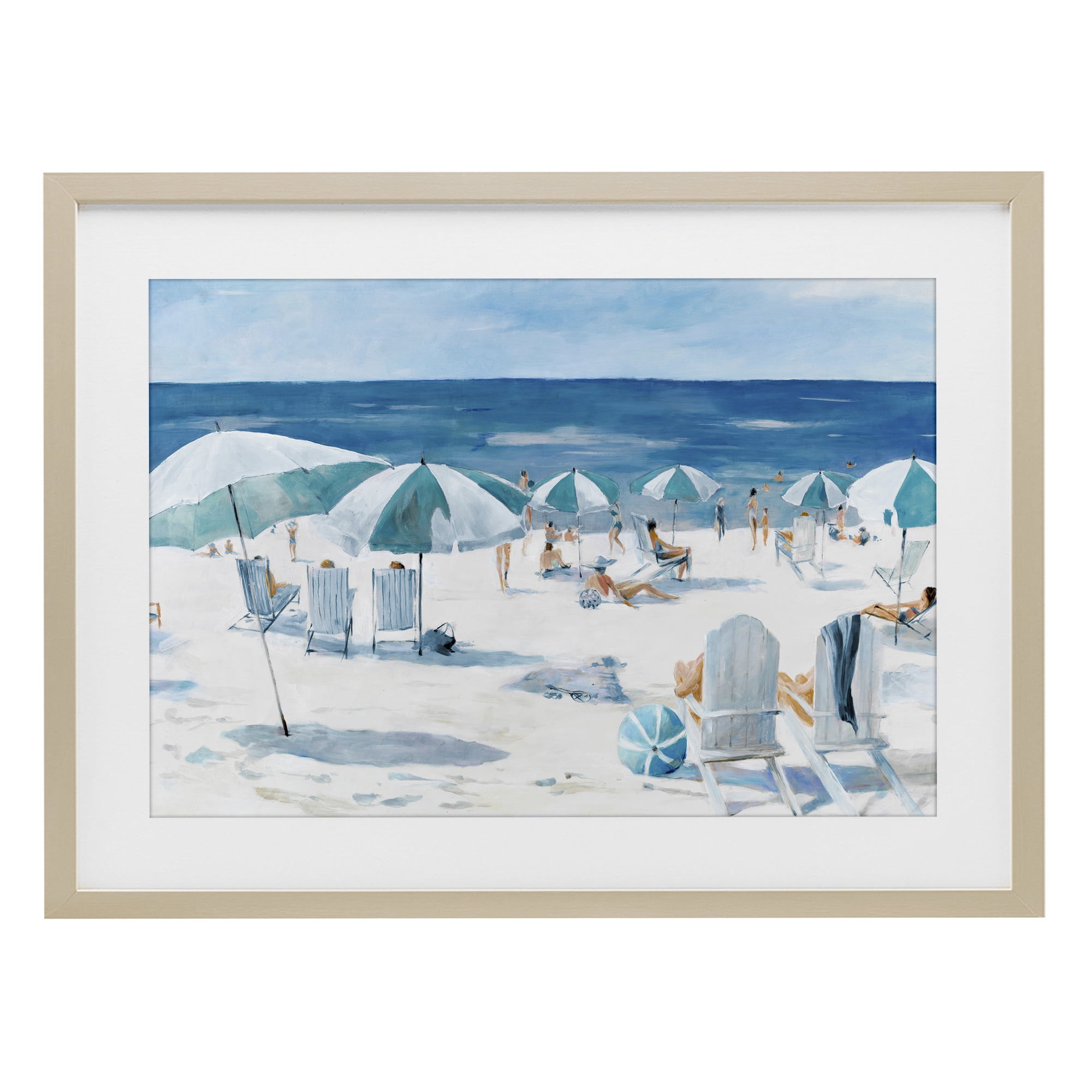 Stupell Industries Umbrella Beach Coastal Scene Birch Framed Print Under Glass, design by Lorenzo Collective