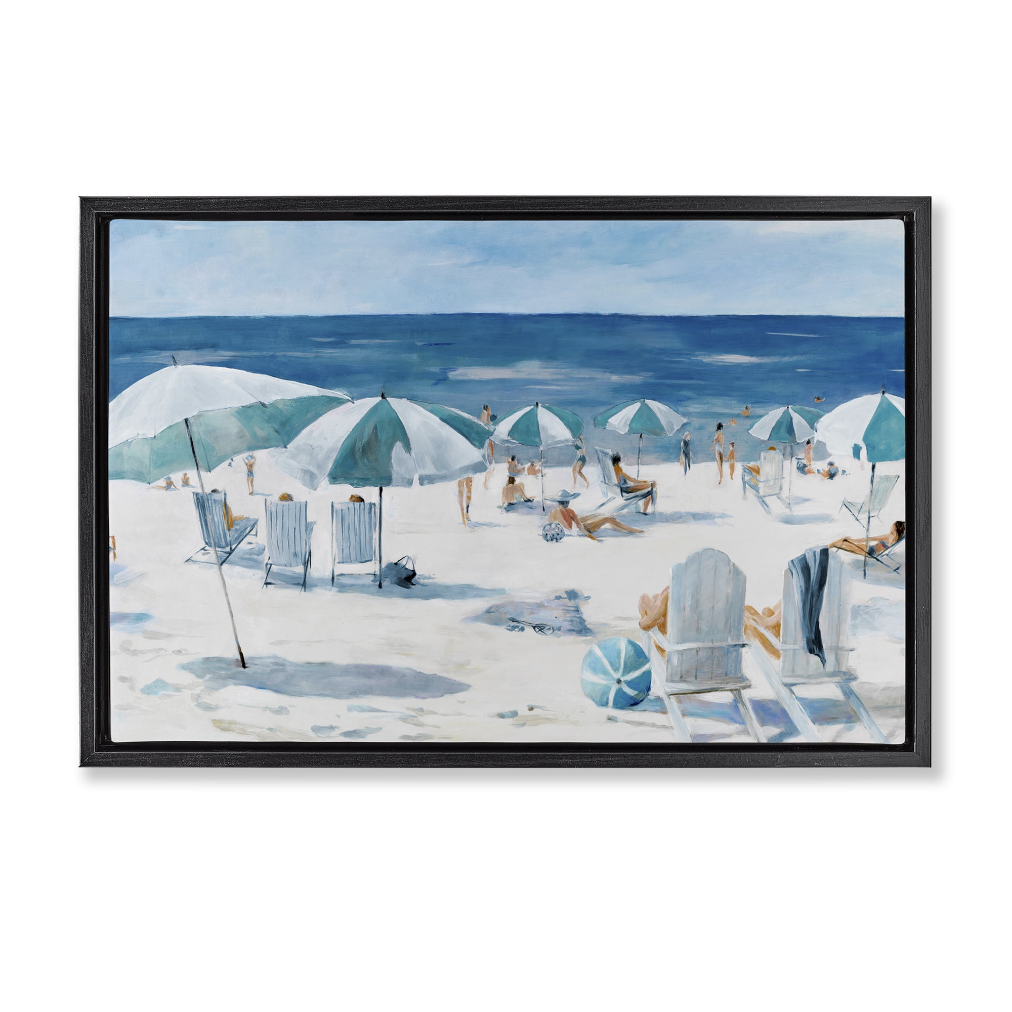 Stupell Industries Umbrella Beach Coastal Scene Black Framed Floater Canvas Wall Art, design by Lorenzo Collective