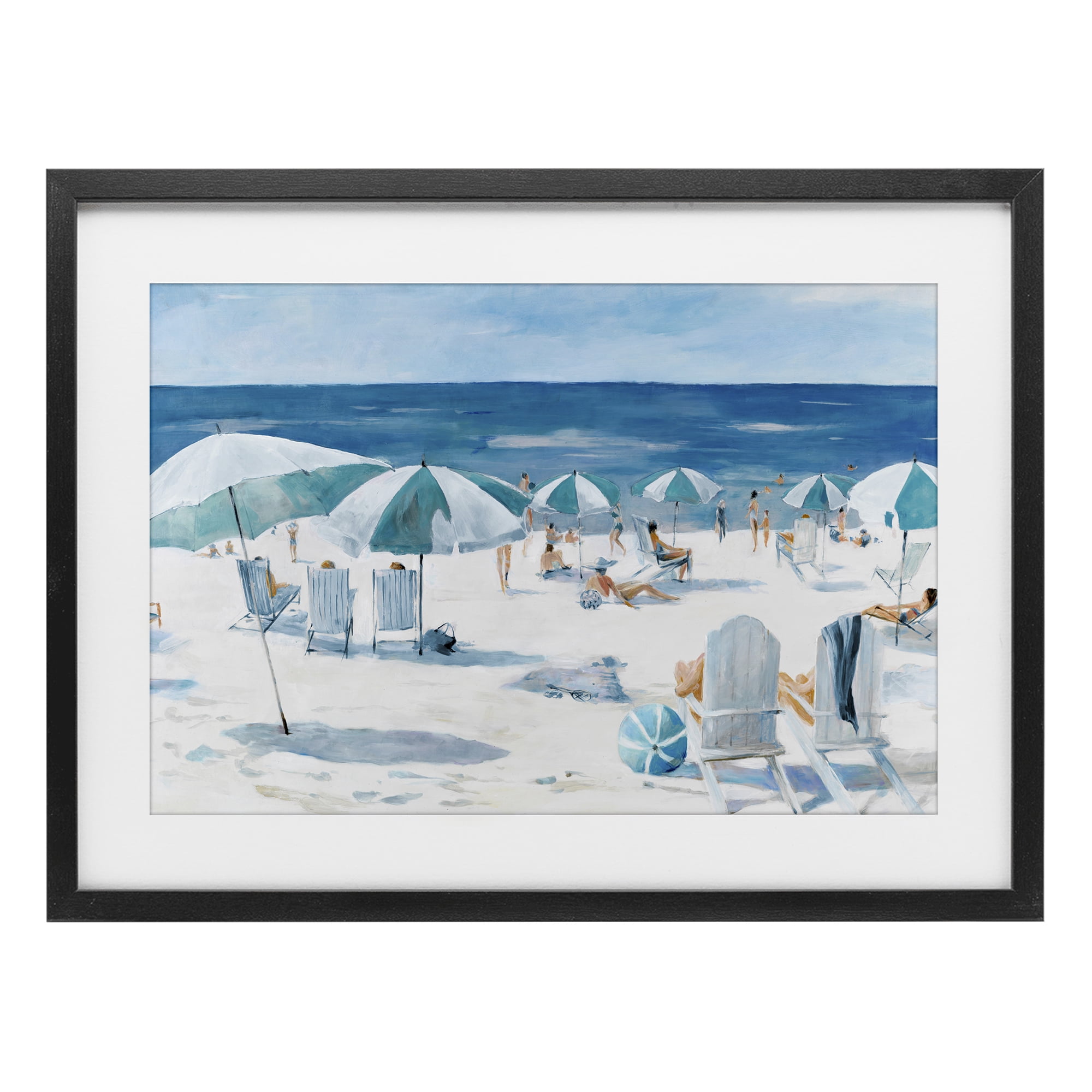Stupell Industries Umbrella Beach Coastal Scene Black Framed Print Under Glass, design by Lorenzo Collective