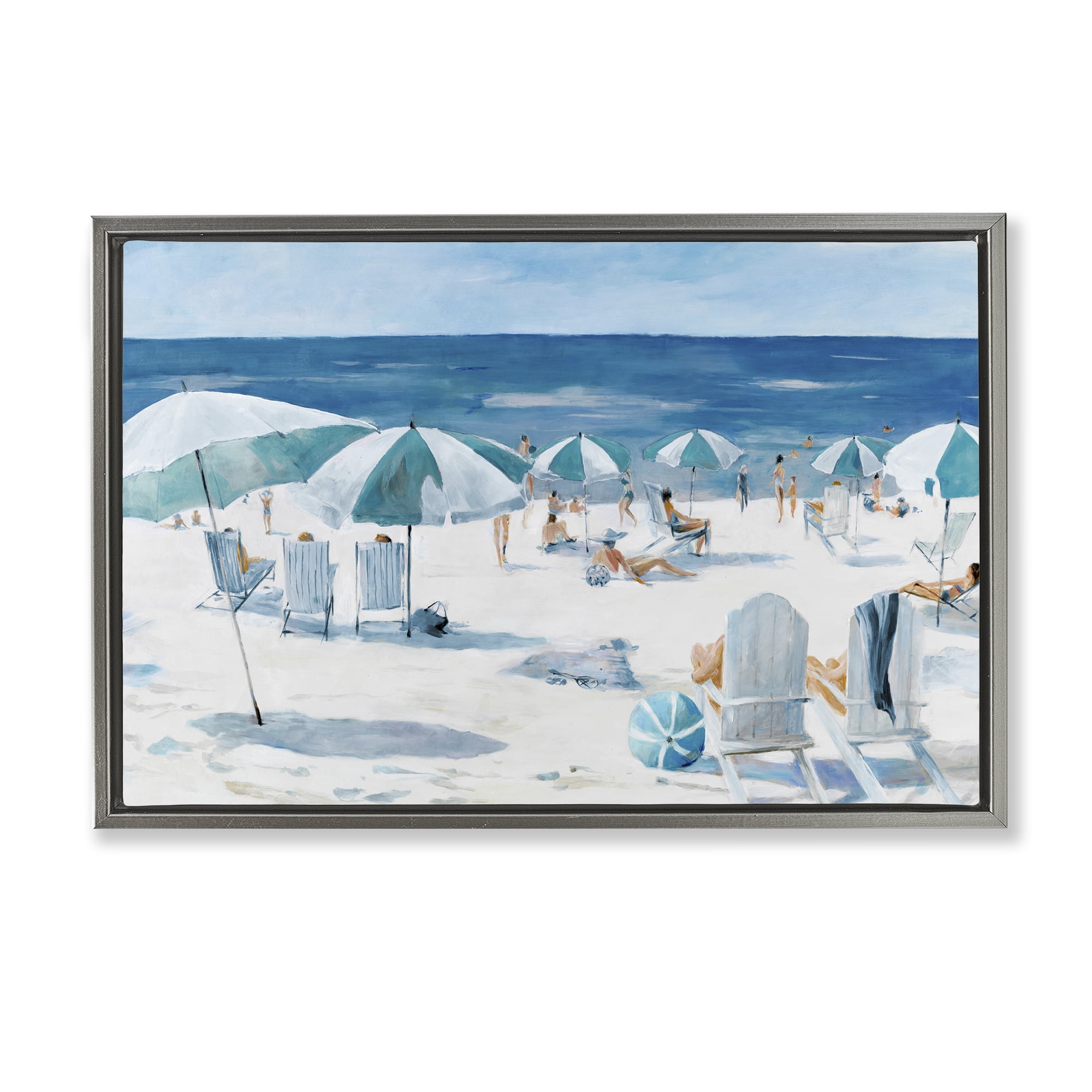 Stupell Industries Umbrella Beach Coastal Scene Gray Framed Floater Canvas Wall Art, design by Lorenzo Collective