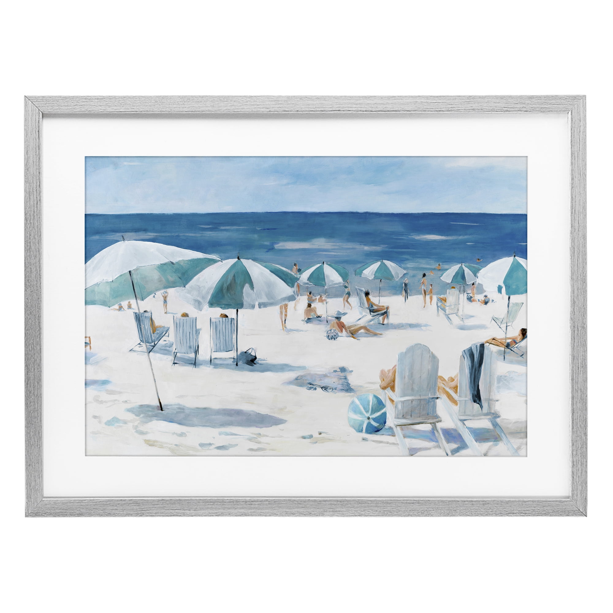 Stupell Industries Umbrella Beach Coastal Scene Gray Framed Print Under Glass, design by Lorenzo Collective