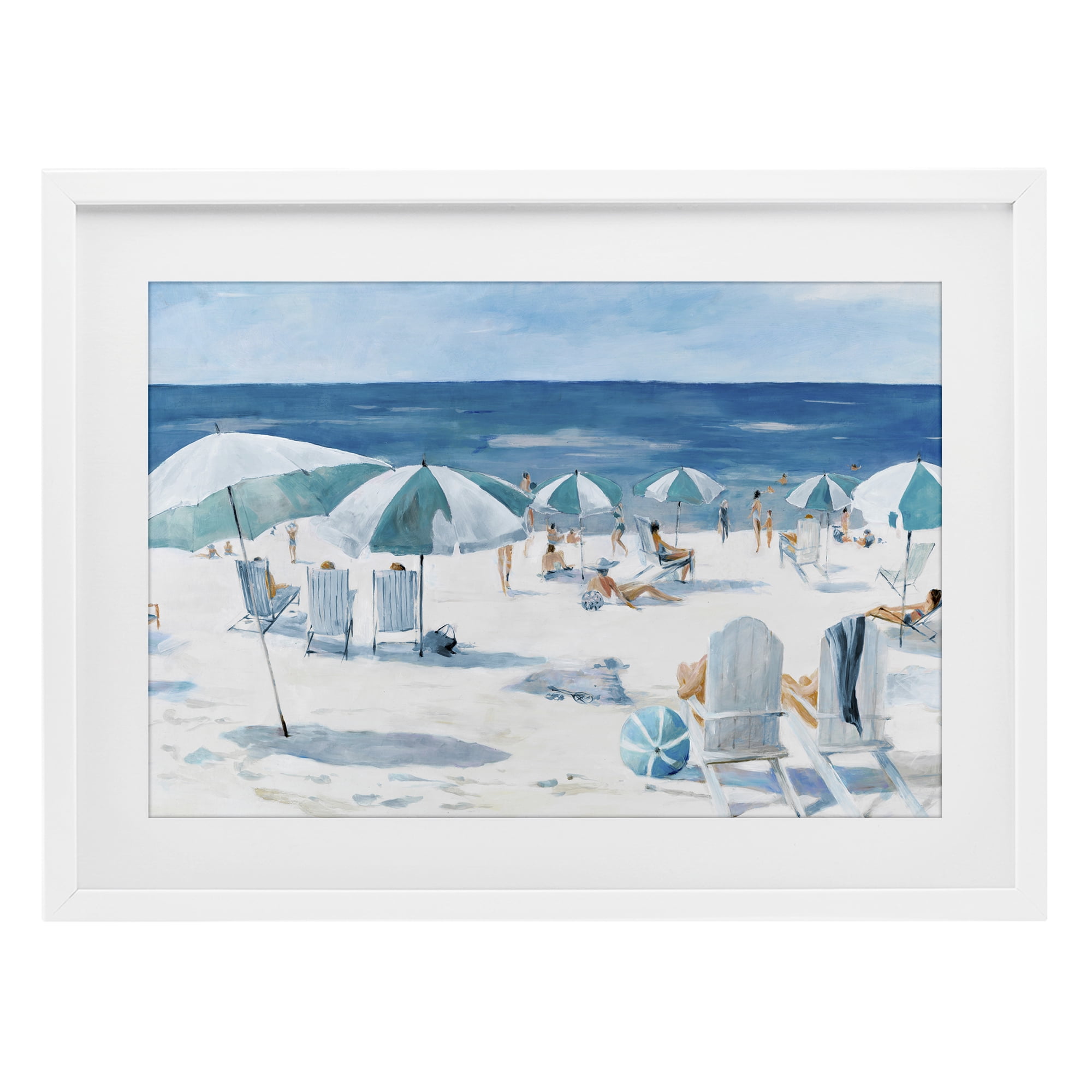 Stupell Industries Umbrella Beach Coastal Scene White Framed Print Under Glass, design by Lorenzo Collective