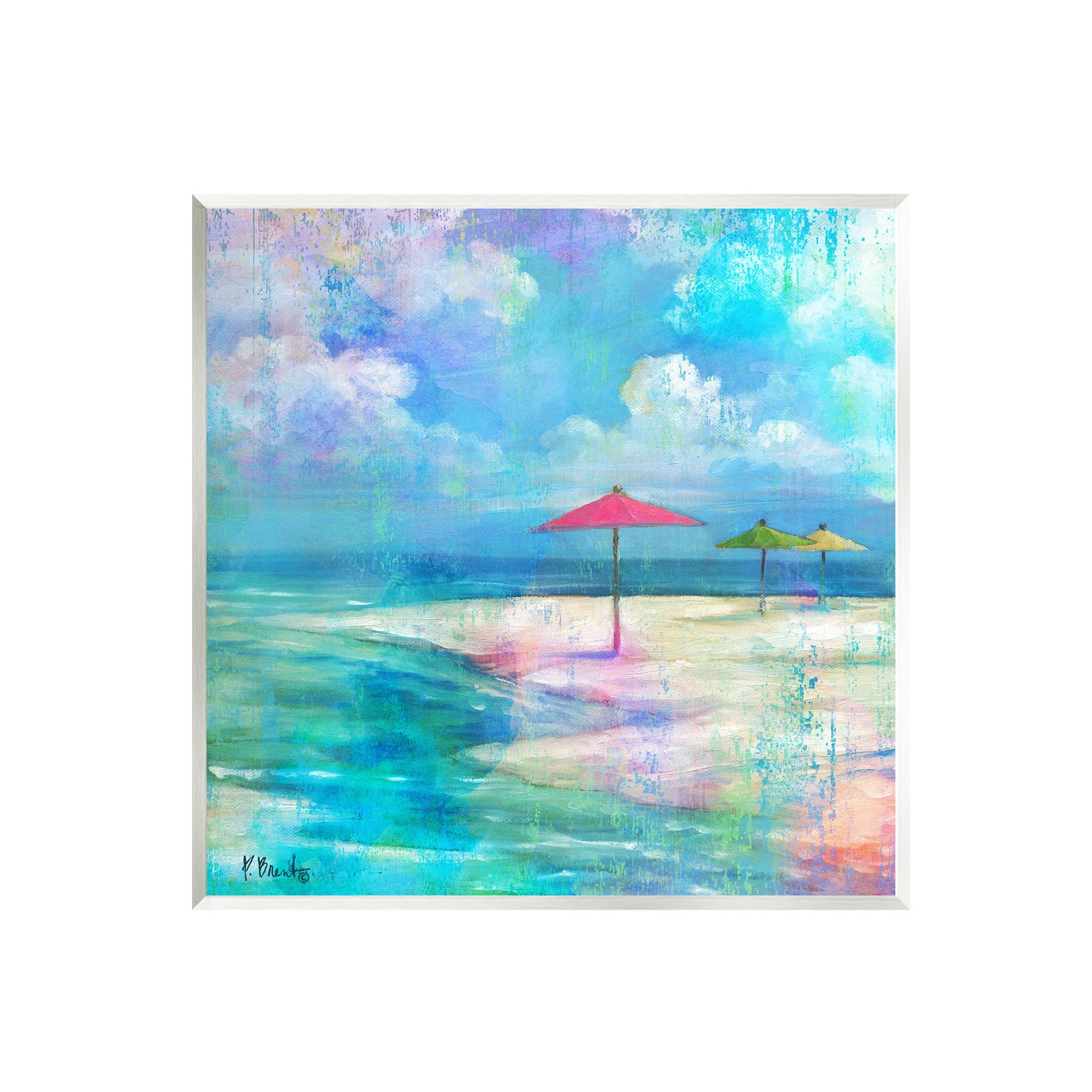 Stupell Industries Umbrella Beachscape Watercolor Mirage Painting Unframed Art Print Wall Art, Design by Paul Brent