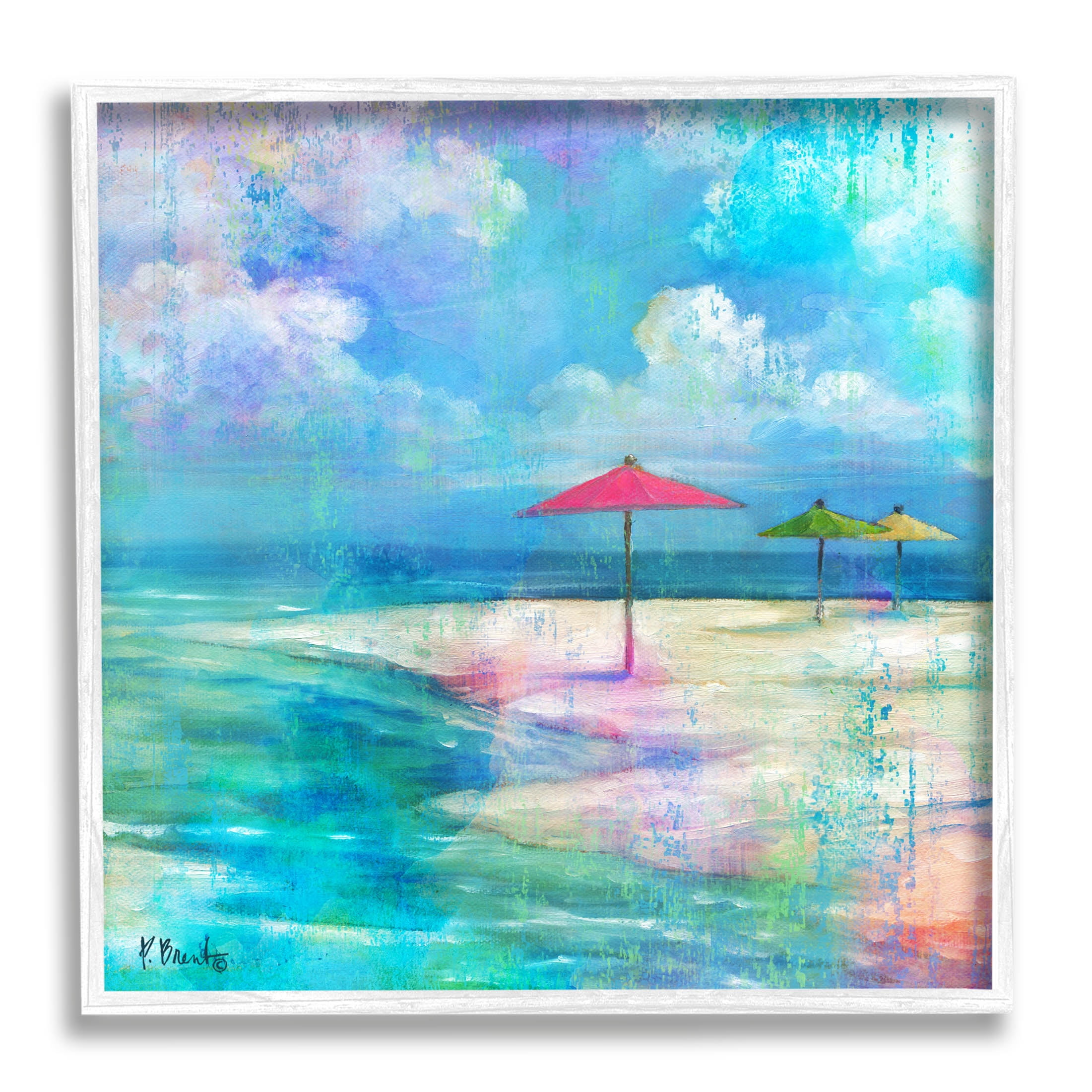 Stupell Industries Umbrella Beachscape Watercolor Mirage Painting White Framed Art Print Wall Art, Design by Paul Brent