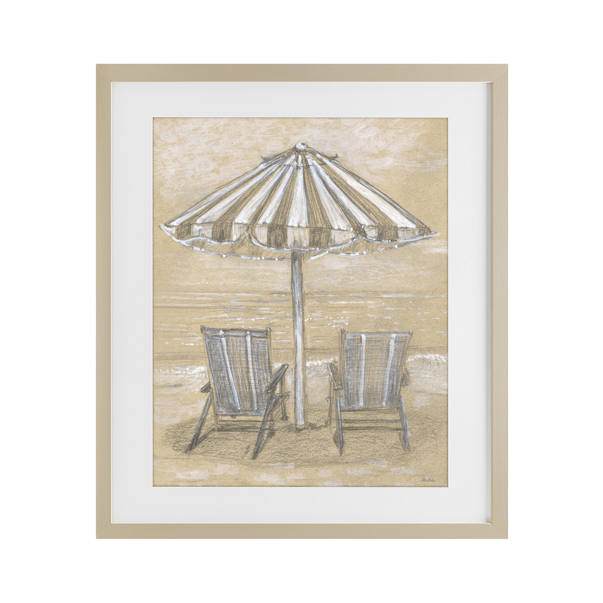 Stupell Industries Umbrella & Chairs Drawing Birch Framed Print Under Glass, design by Patti Bishop