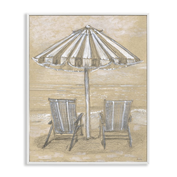 Stupell Industries Coastal Umbrella & Chairs Drawing White Framed Giclee Art, 11 x 14, by Patti Bishop