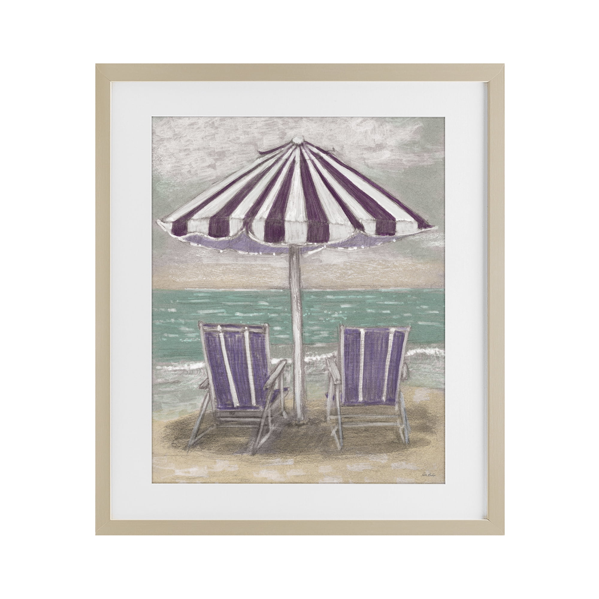 Stupell Industries Umbrella & Chairs on Beach Birch Framed Print Under Glass, design by Patti Bishop