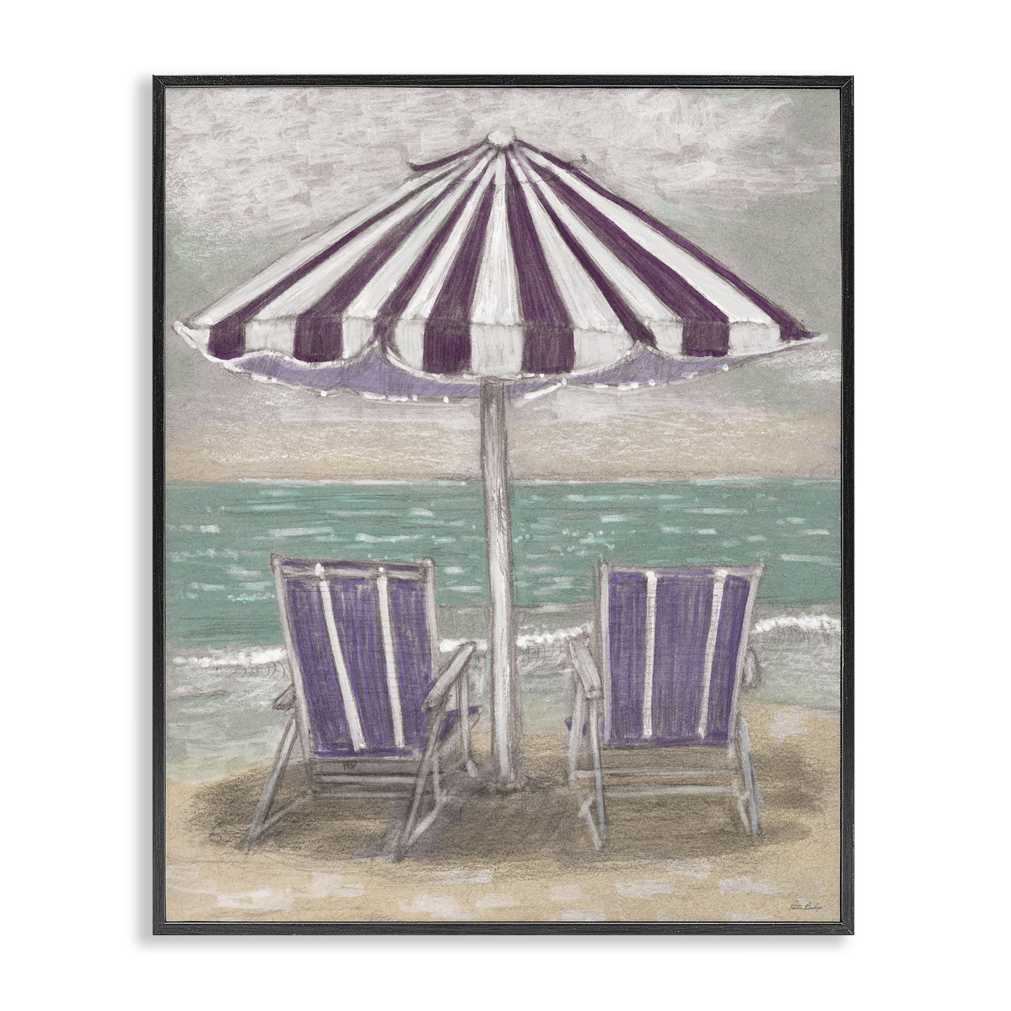 Stupell Industries Umbrella & Chairs on Beach Black Framed Giclee Art, design by Patti Bishop