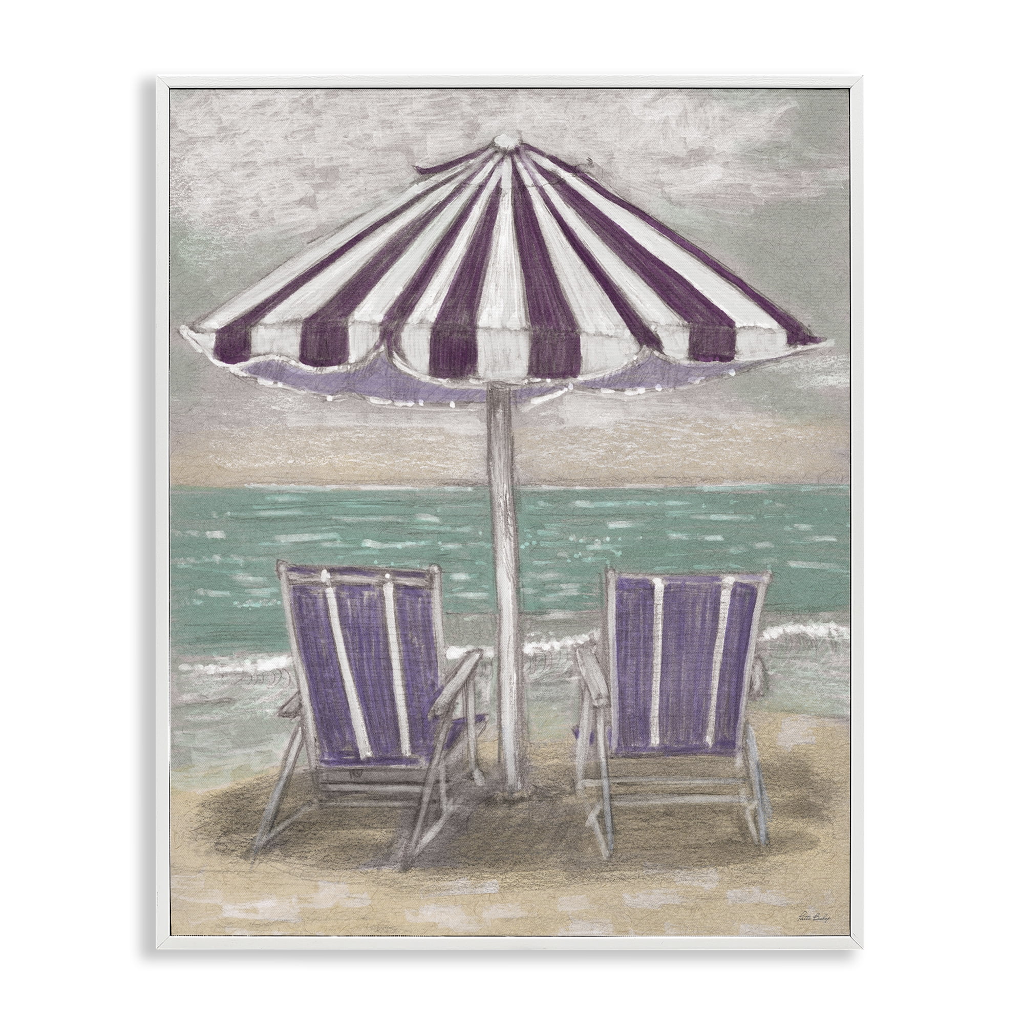 Stupell Industries Umbrella & Chairs on Beach White Framed Giclee Art, design by Patti Bishop