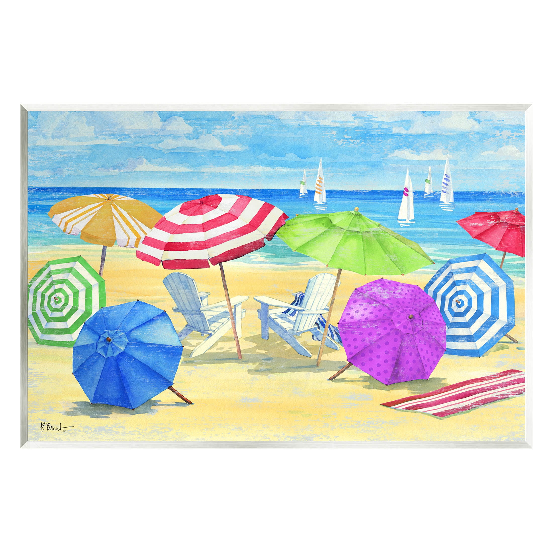 Stupell Industries Umbrella Coast Vibrant Beach Landscape Painting Unframed Art Print Wall Art, Design by Paul Brent
