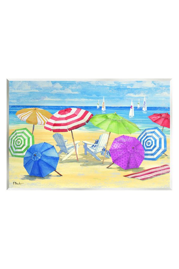 Industries Umbrella Coast Vibrant Beach Landscape Painting Unframed Art Print Wall Art, Design by Paul Brent