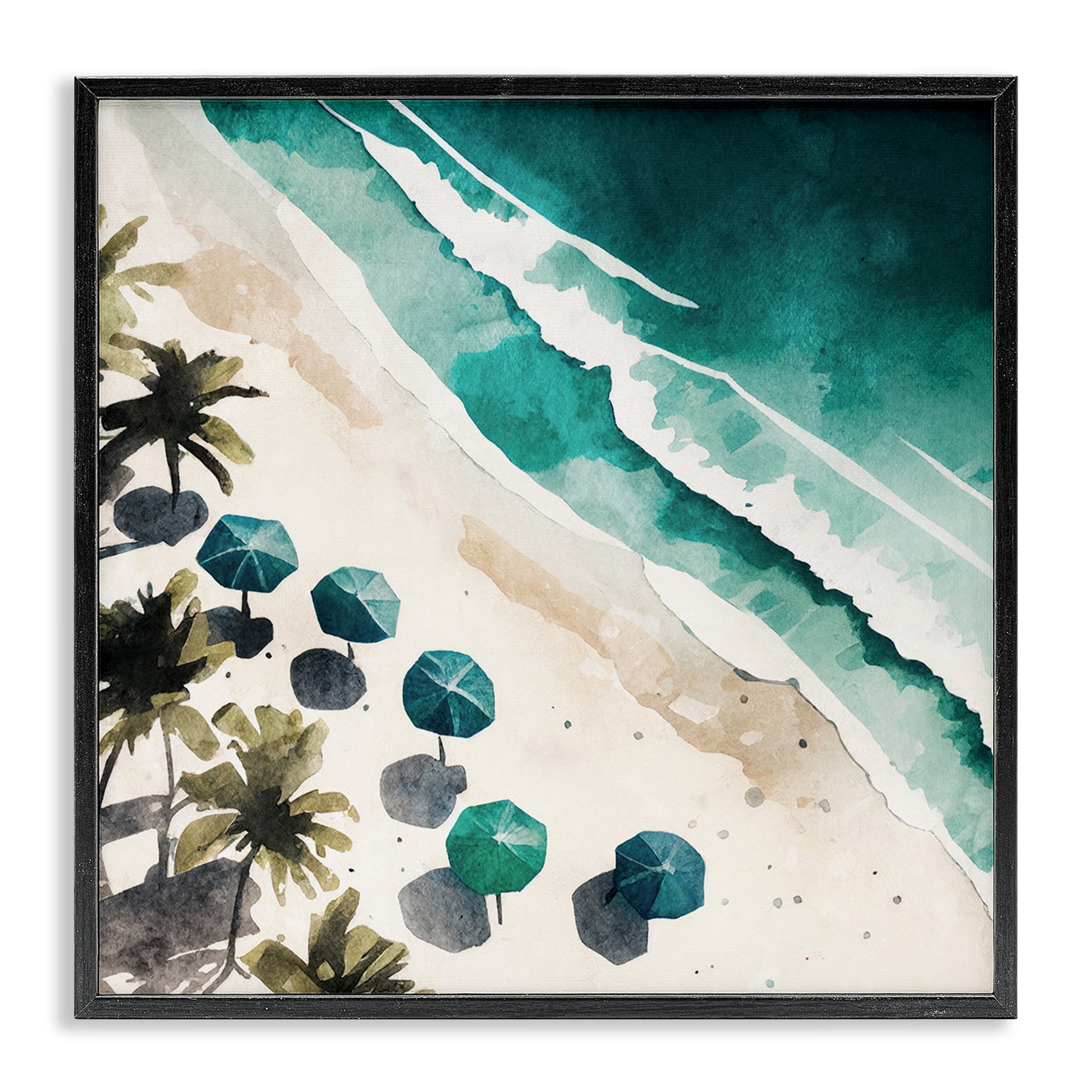 Stupell Industries Umbrella Lined Coast Nautical & Beach Painting Black Framed Art Print Wall Art, 24 x 24