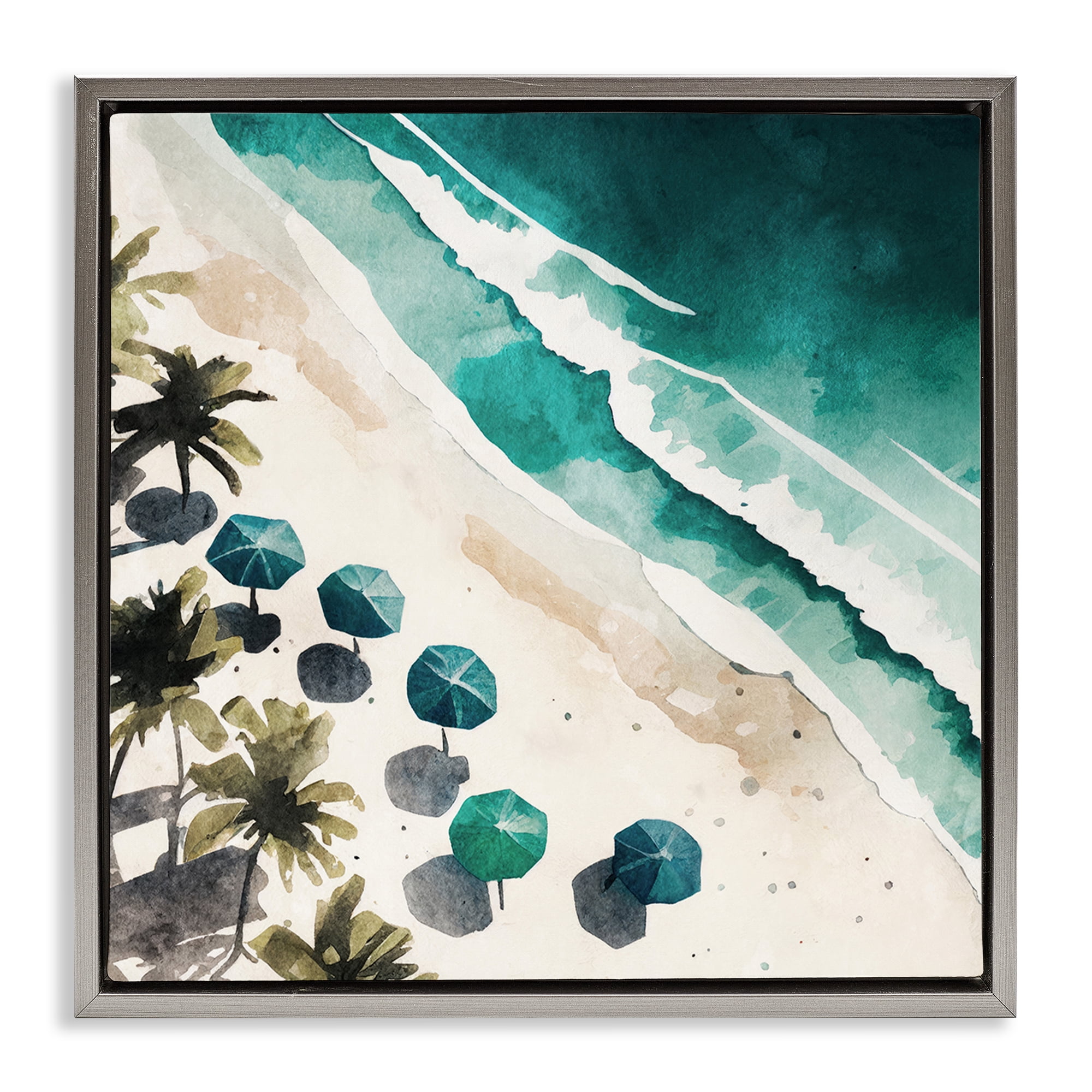 Stupell Industries Umbrella Lined Coast Nautical & Beach Painting Gray Floater Framed Canvas Art Print Wall Art, 25 x 25