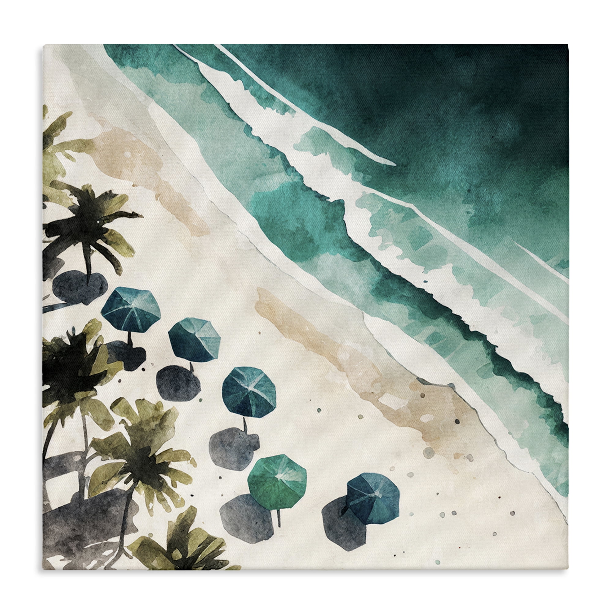 Stupell Industries Umbrella Lined Coast Nautical & Beach Painting Wrapped Canvas Art Print Wall Art, 17 x 17