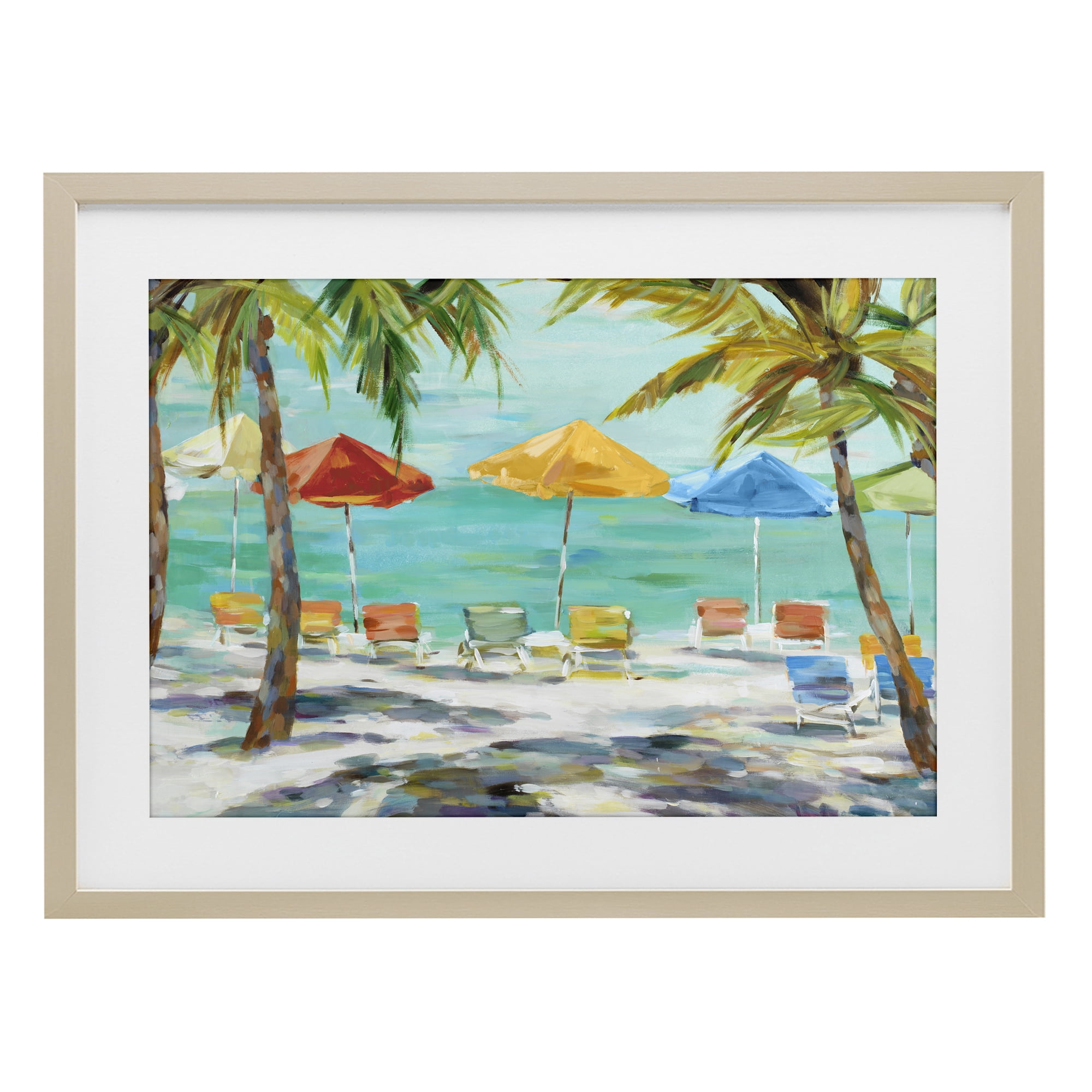 Stupell Industries Umbrellas Under the Palms Birch Framed Print Under Glass, design by Lorenzo Collective