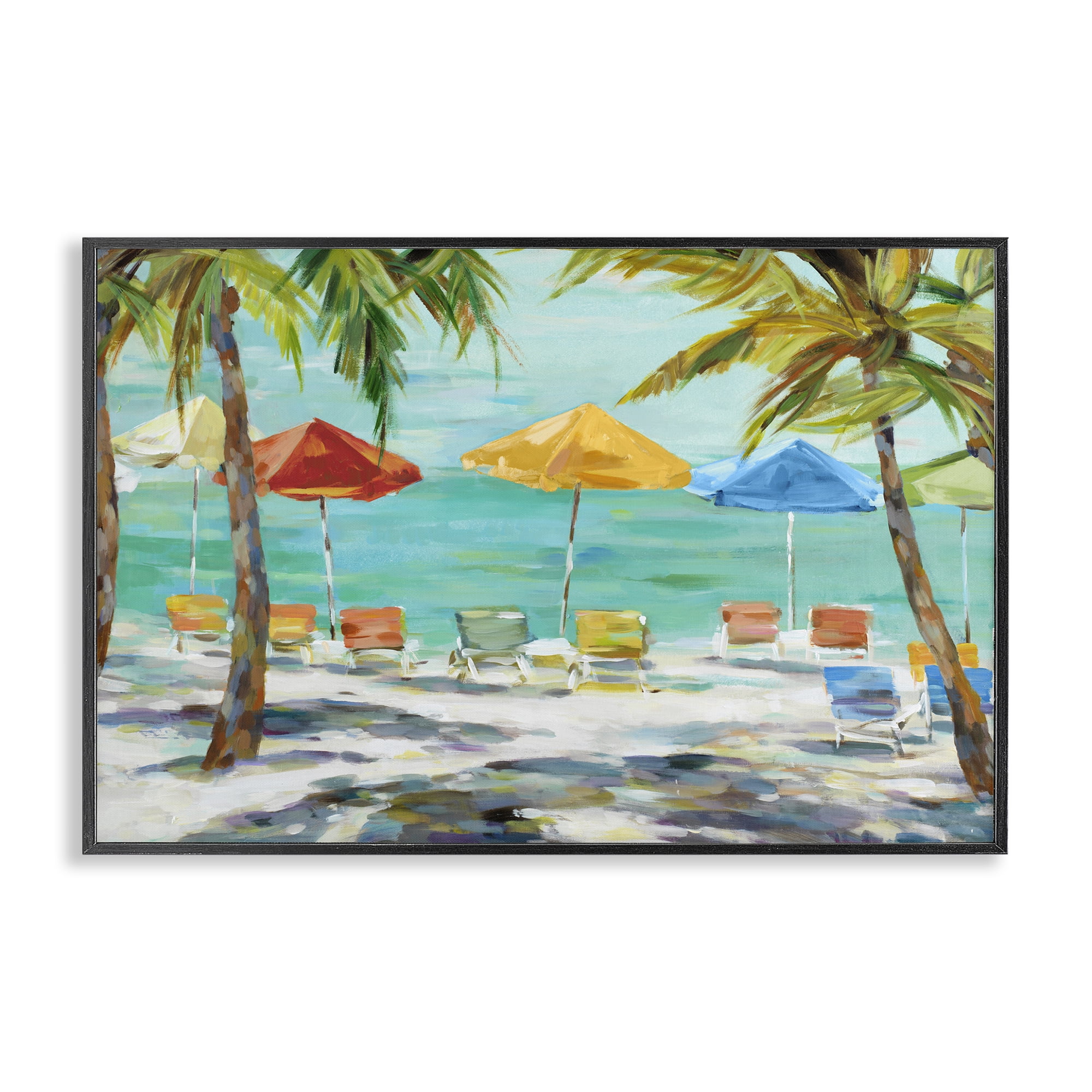 Stupell Industries Umbrellas Under the Palms Black Framed Giclee Art, design by Lorenzo Collective