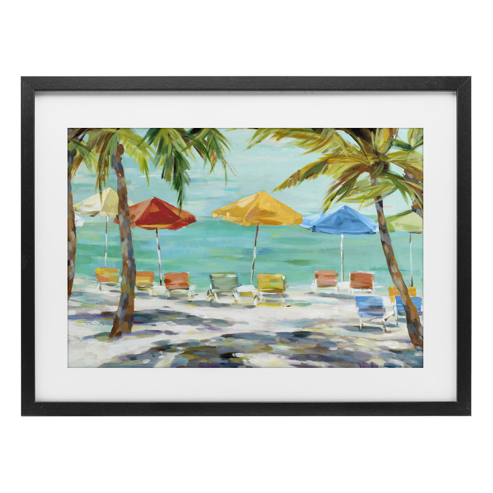 Stupell Industries Umbrellas Under the Palms Black Framed Print Under Glass, design by Lorenzo Collective