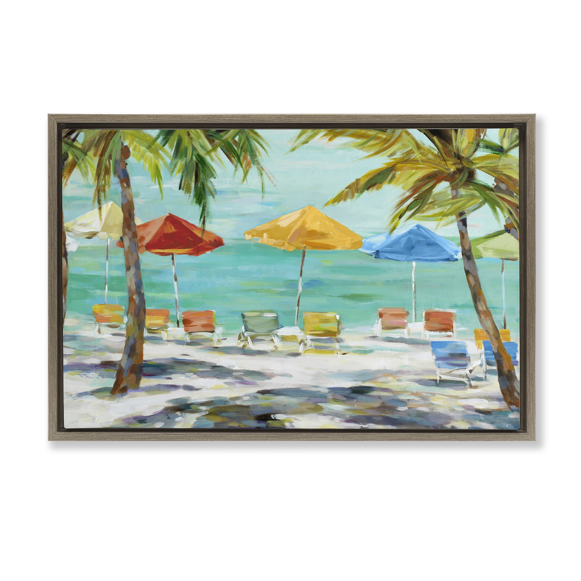 Stupell Industries Umbrellas Under the Palms Brown Framed Floater Canvas Wall Art, design by Lorenzo Collective