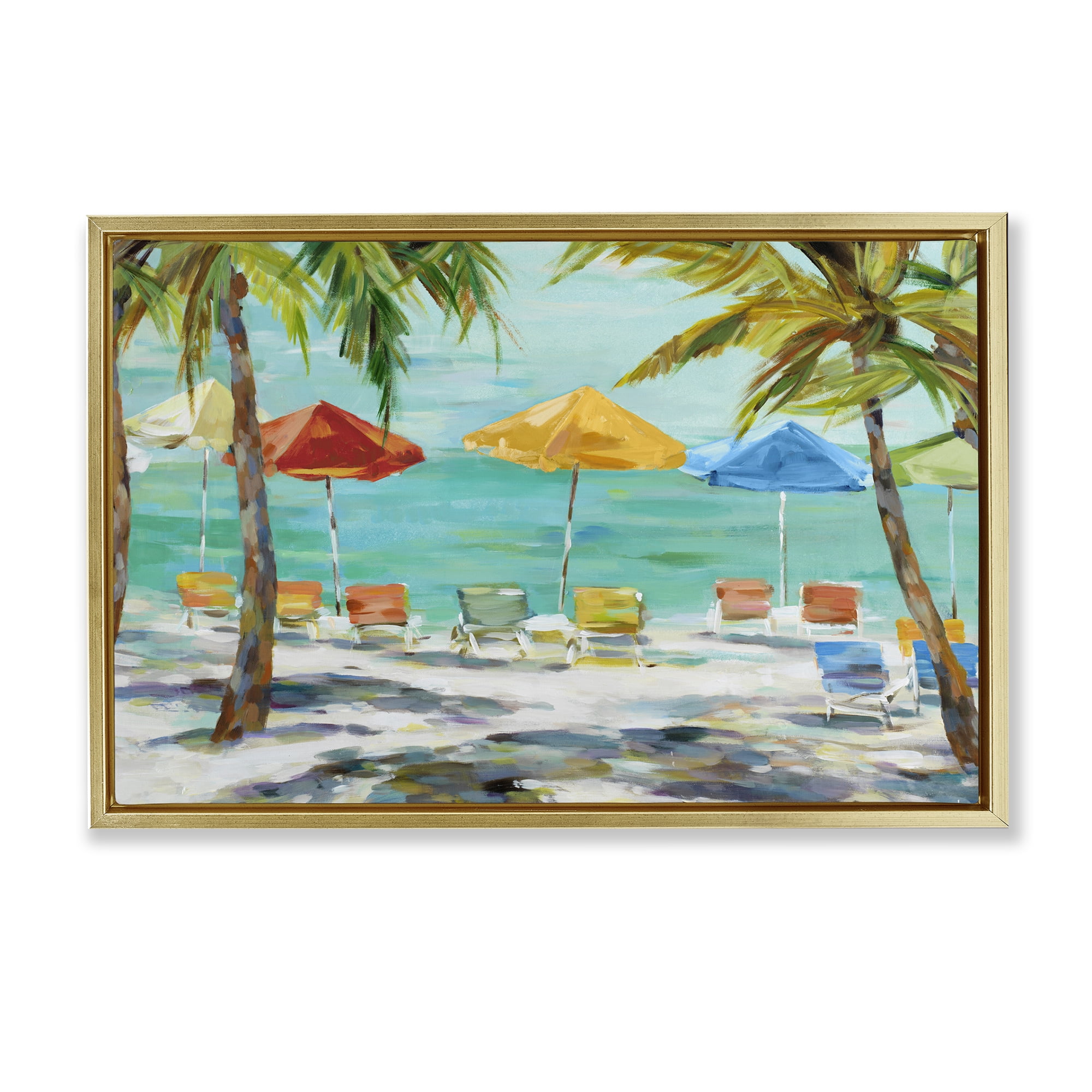 Stupell Industries Umbrellas Under the Palms Gold Framed Floater Canvas Wall Art, design by Lorenzo Collective