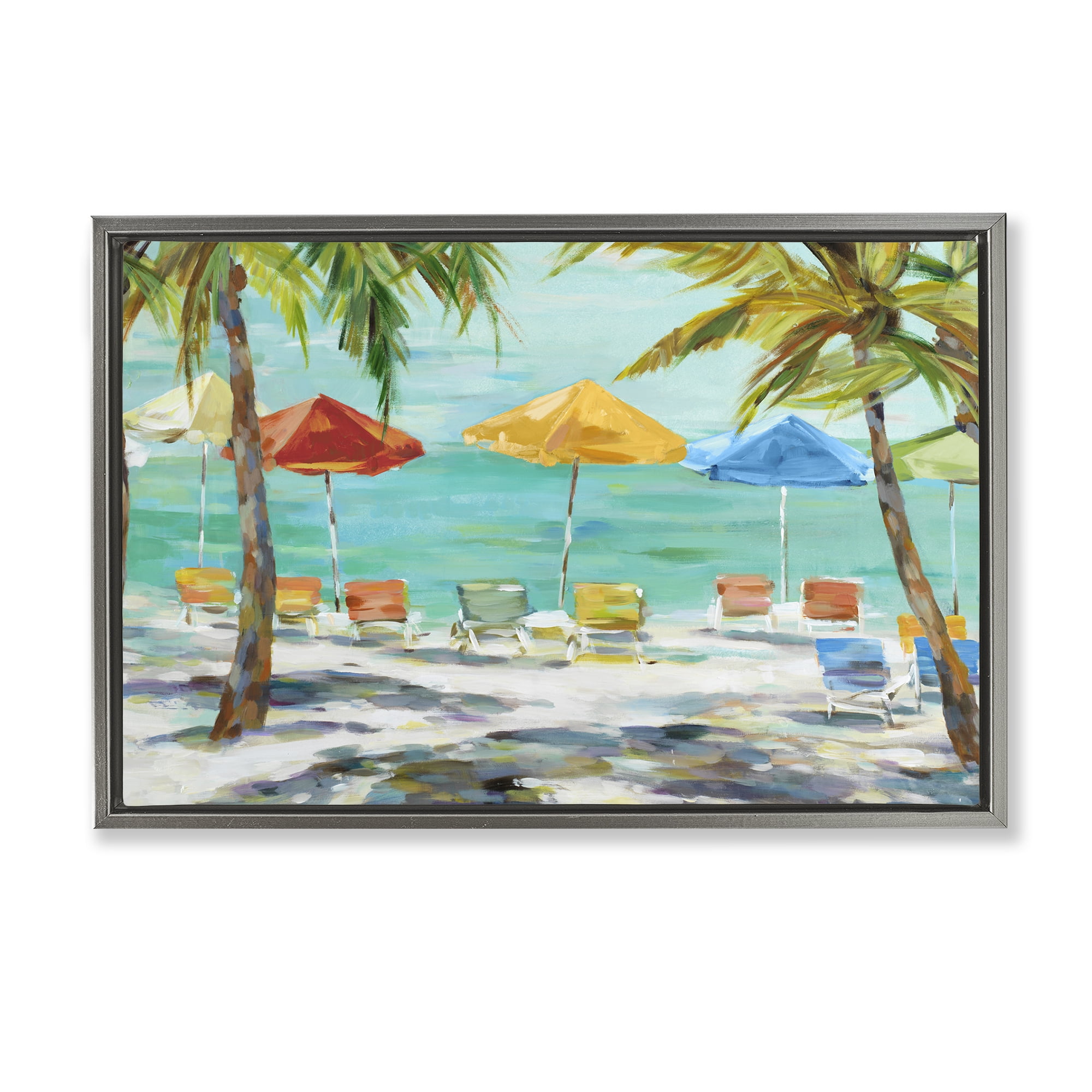 Stupell Industries Umbrellas Under the Palms Gray Framed Floater Canvas Wall Art, design by Lorenzo Collective
