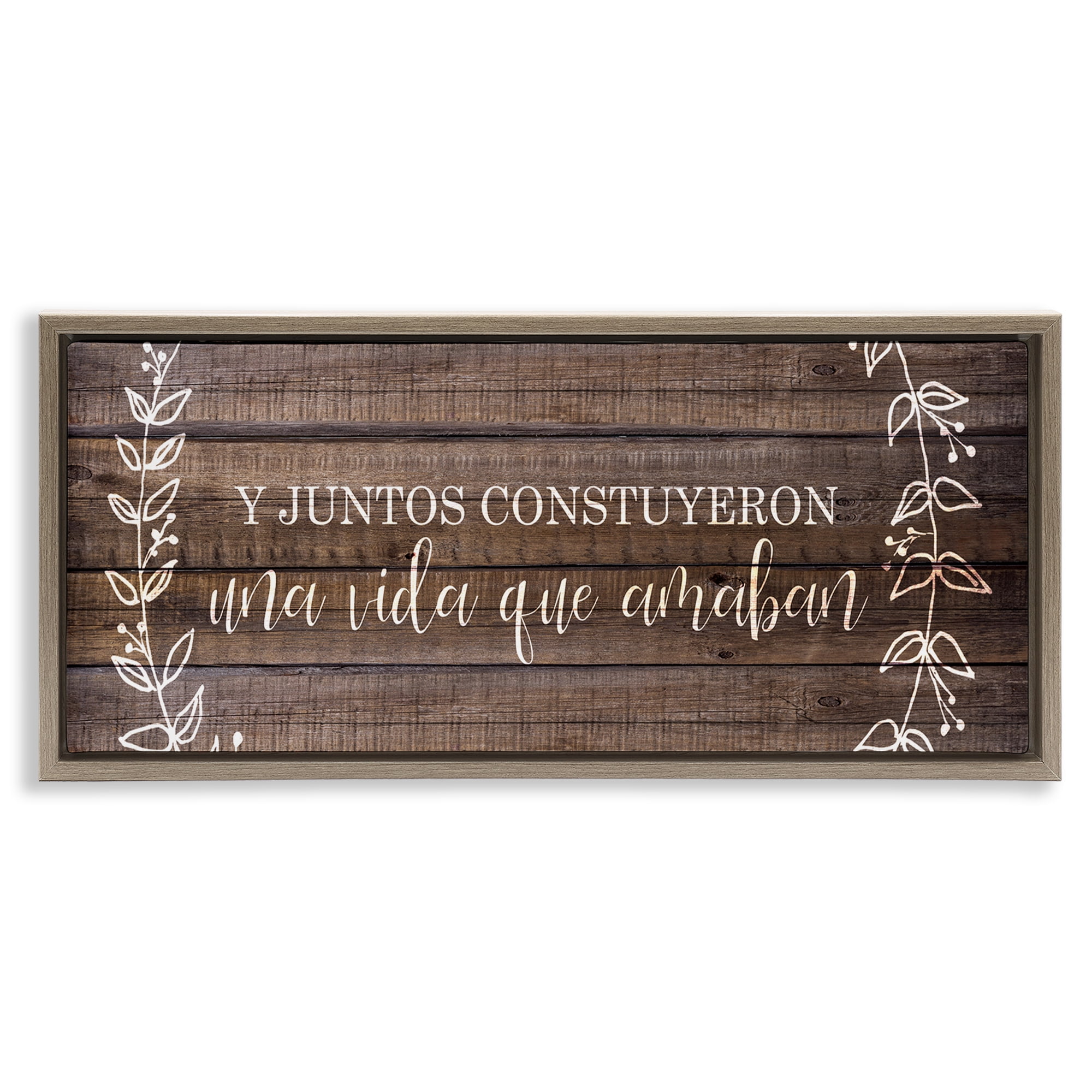 Stupell Industries Una Vida Construida en Amor Inspirational Quotes & Sayings Painting Brown Floater Framed Art Print Wall Art, 25 x 11