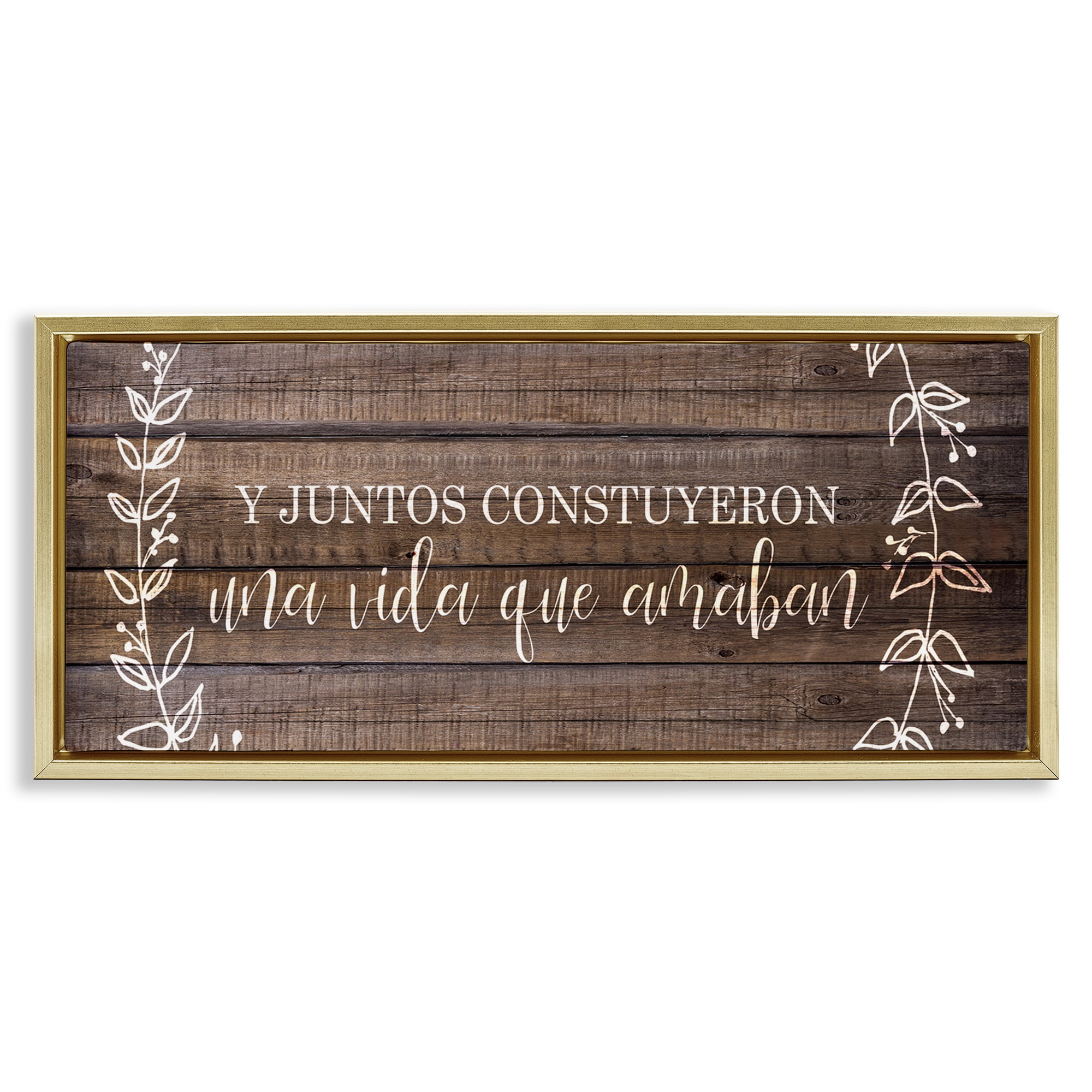 Stupell Industries Una Vida Construida en Amor Inspirational Quotes & Sayings Painting Gold Floater Framed Art Print Wall Art, 31 x 14