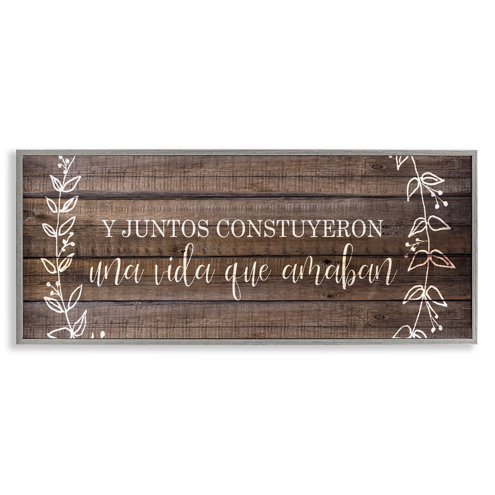 Stupell Industries Una Vida Construida en Amor Inspirational Quotes & Sayings Painting Gray Framed Art Print Wall Art, 30 x 13