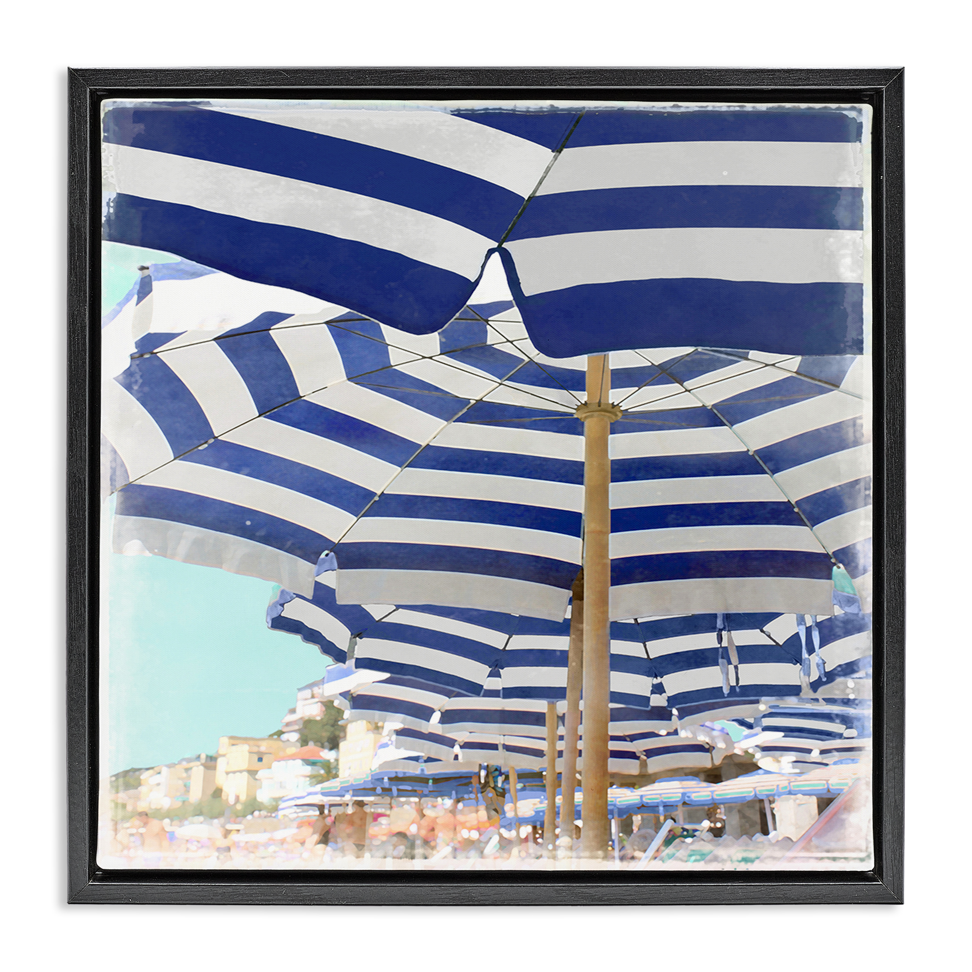 Stupell Industries Under Beach Umbrellas Nautical & Beach Painting Black Floater Framed Canvas Art Print Wall Art, 25 x 25
