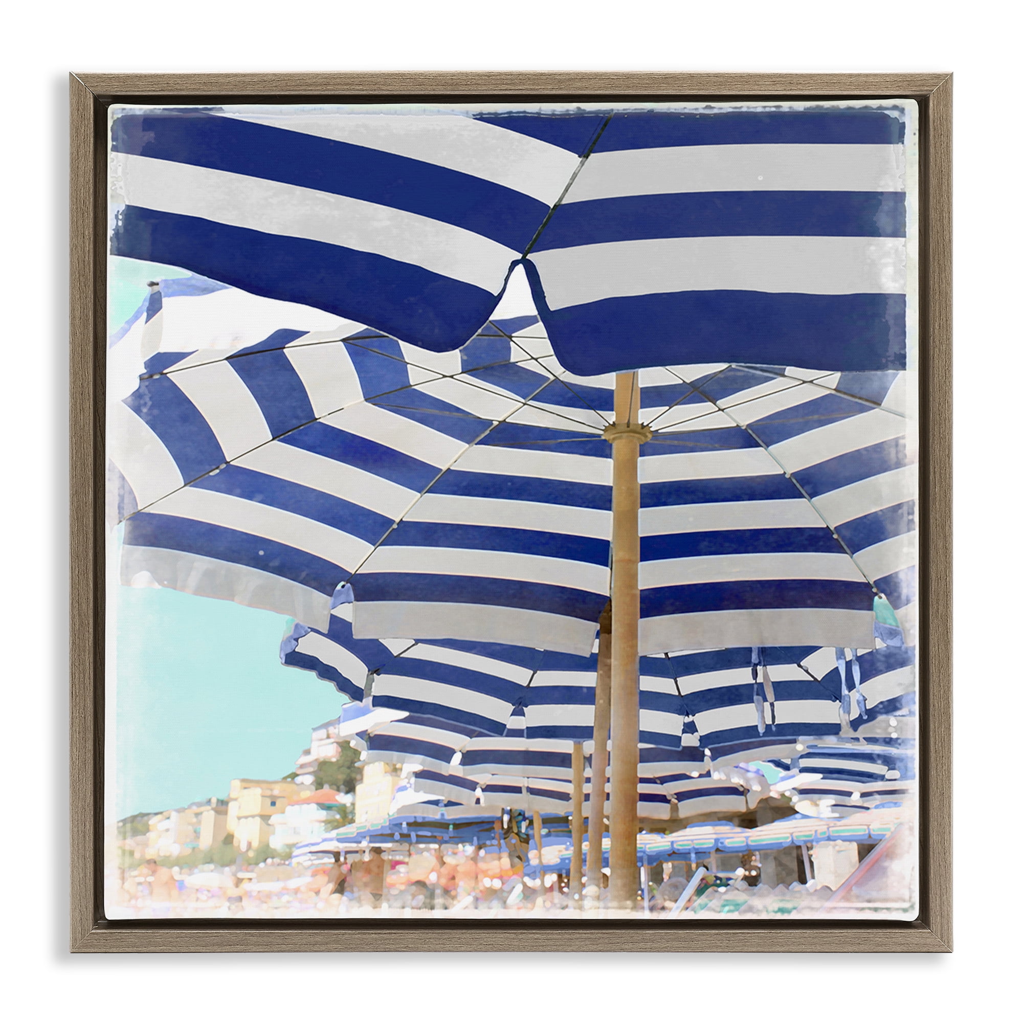 Stupell Industries Under Beach Umbrellas Nautical & Beach Painting Brown Floater Framed Canvas Art Print Wall Art, 18 x 18