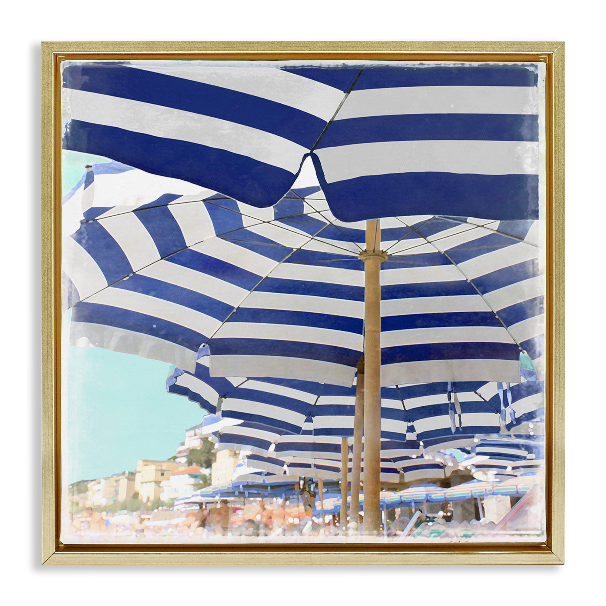 Stupell Industries Under Beach Umbrellas Nautical & Beach Painting Gold Floater Framed Canvas Art Print Wall Art, 25 x 25