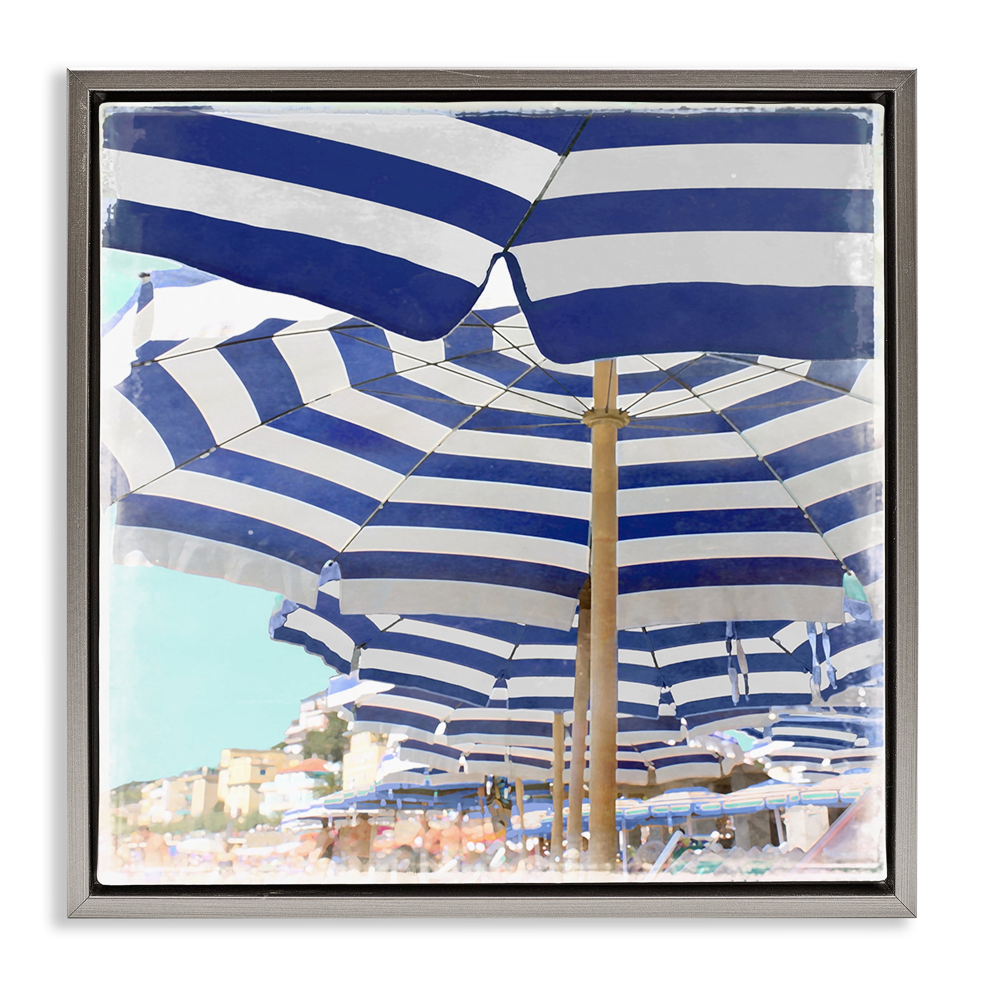 Stupell Industries Under Beach Umbrellas Nautical & Beach Painting Gray Floater Framed Canvas Art Print Wall Art, 25 x 25
