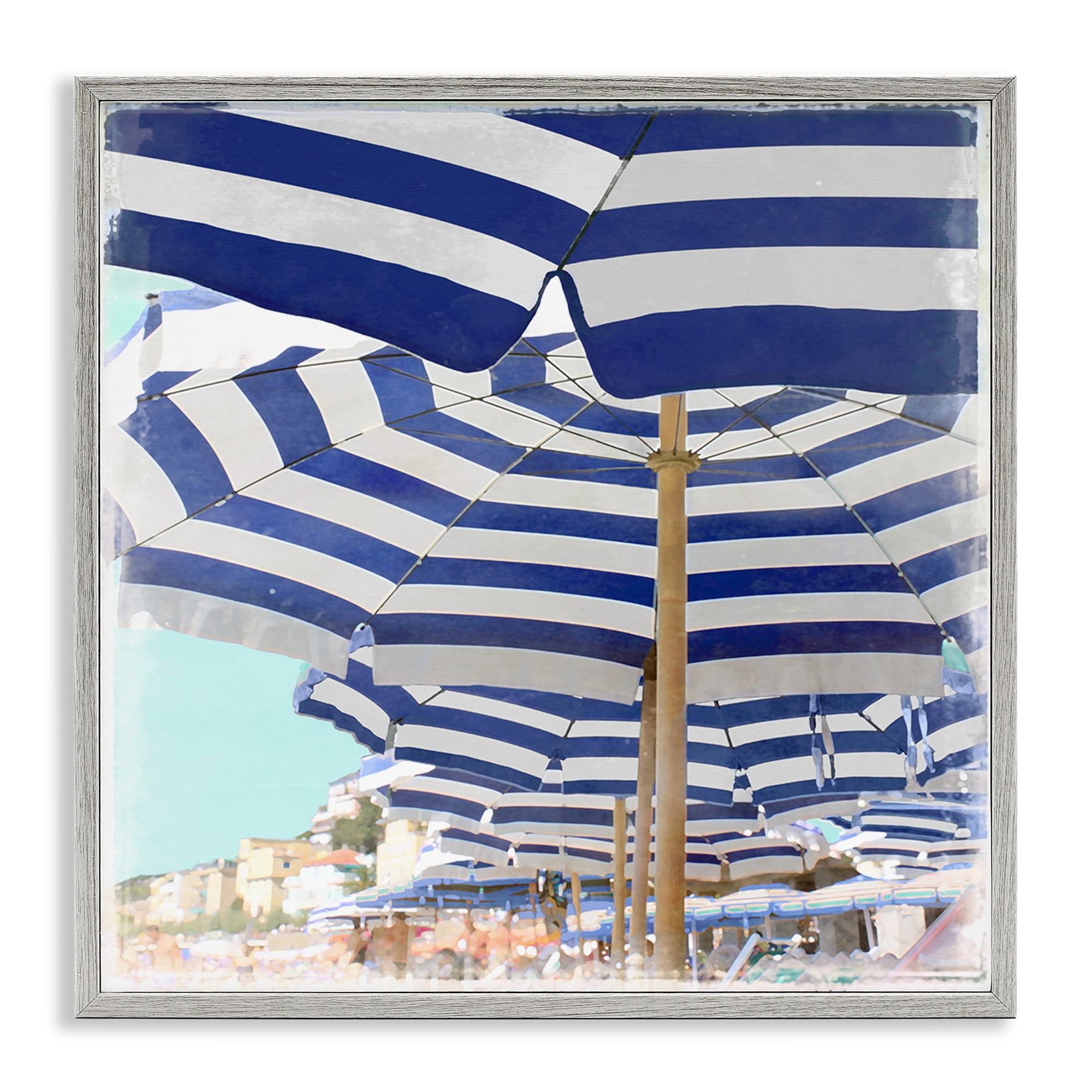 Stupell Industries Under Beach Umbrellas Nautical & Beach Painting Gray Framed Art Print Wall Art, 12 x 12