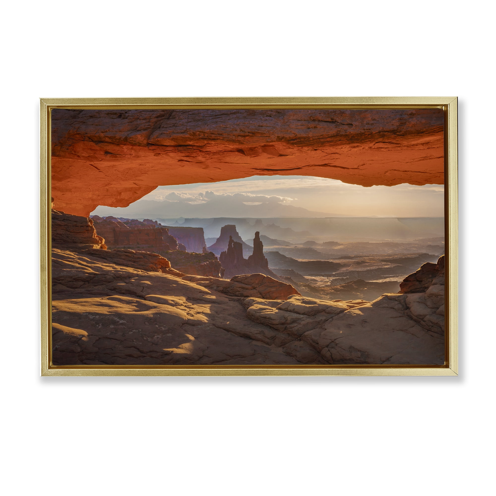 Stupell Industries Under Canyon Rocks View Landscape & Nature Photography Gold Floater Framed Canvas Art Print Wall Art, 31 x 21