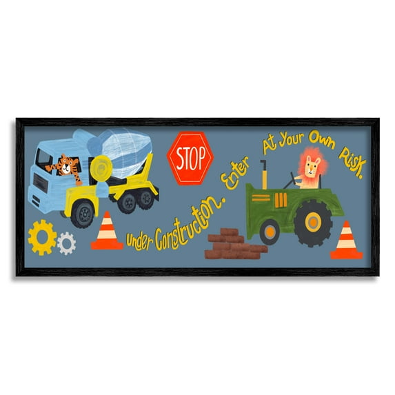 Stupell Industries Under Construction Boy's Room Transportation Painting Black Framed Art Print Wall Art, 24 x 10
