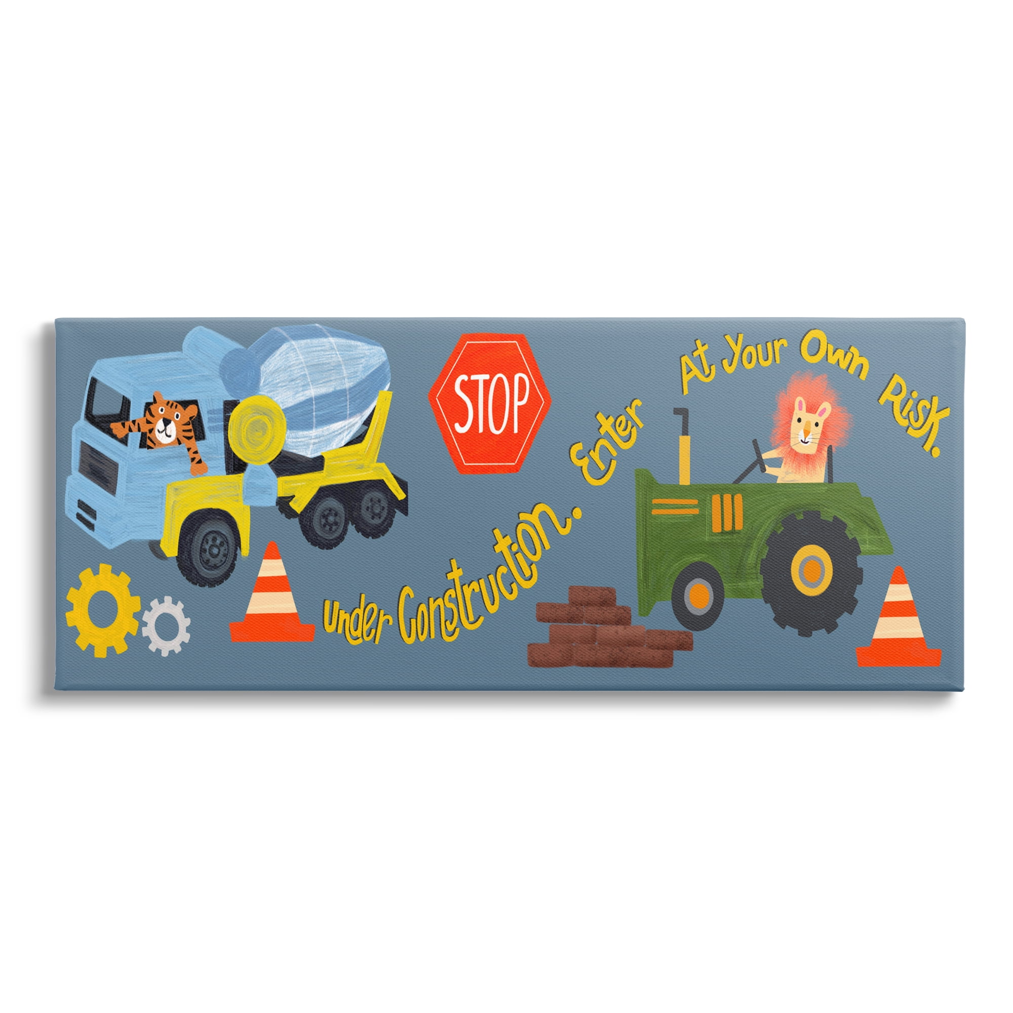 Stupell Industries Under Construction Boy's Room Transportation Painting Gallery Wrapped Canvas Art Print Wall Art, 30 x 13