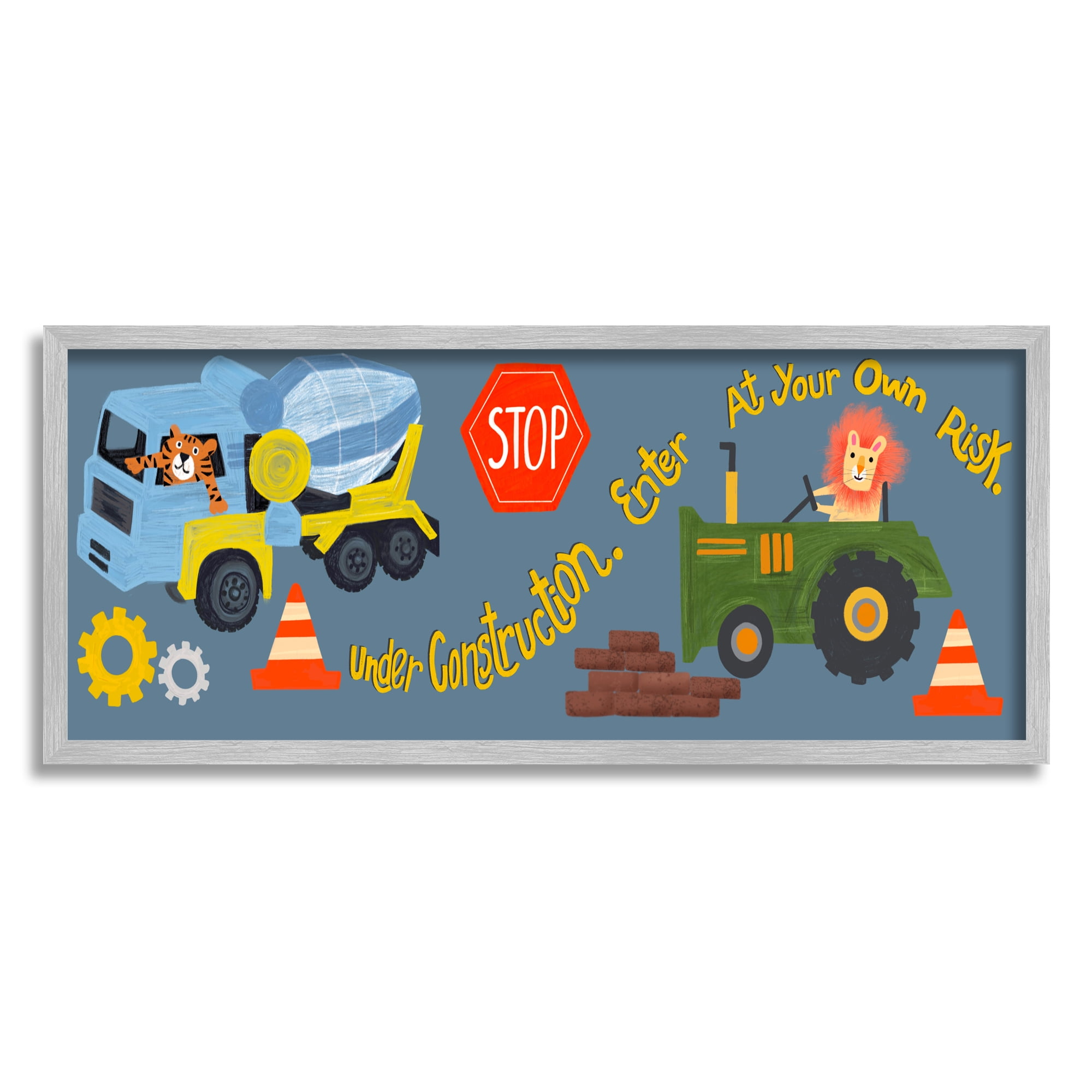 Stupell Industries Under Construction Boy's Room Transportation Painting Gray Framed Art Print Wall Art, 30 x 13