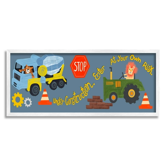 Stupell Industries Under Construction Boy's Room Transportation Painting White Framed Art Print Wall Art, 24 x 10