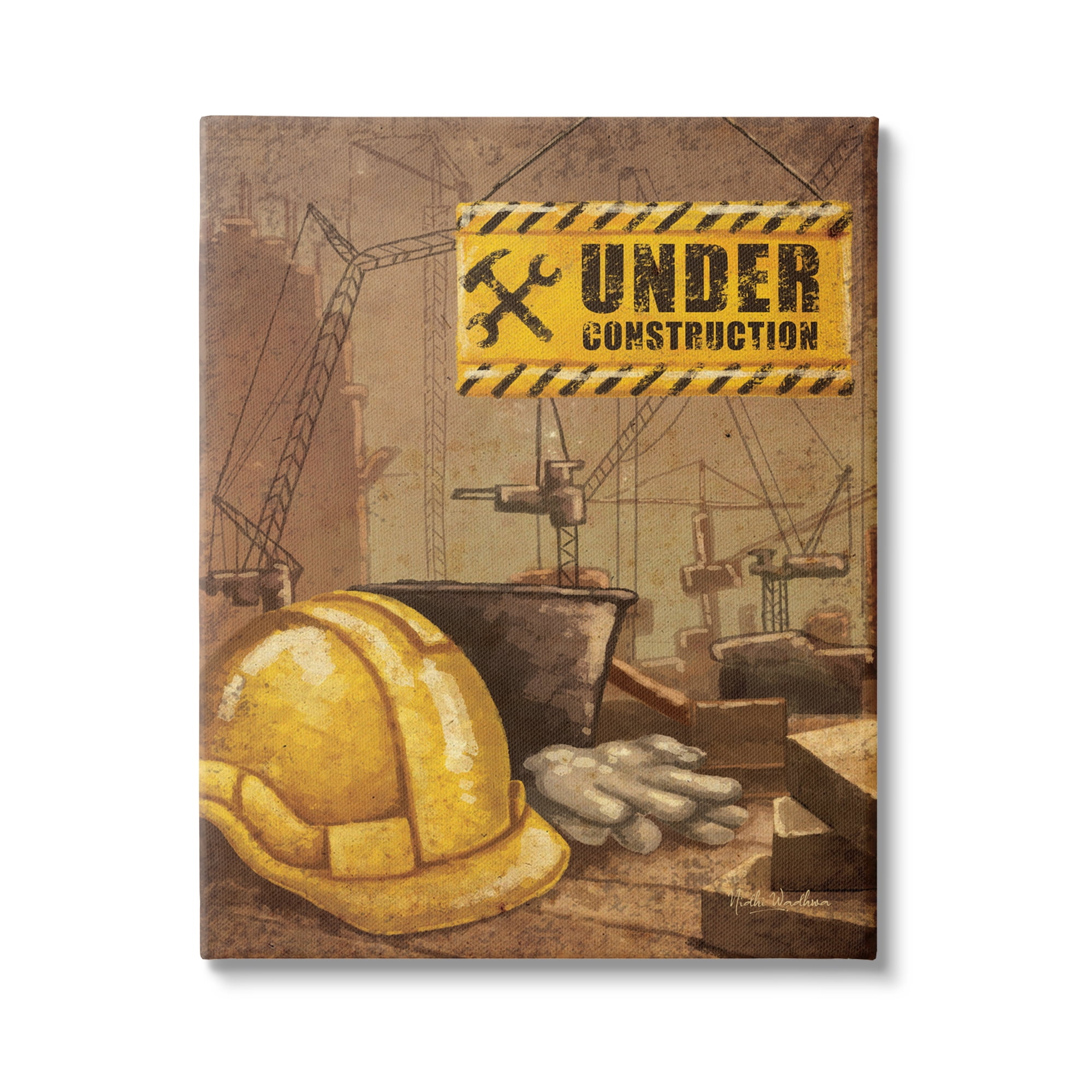 Stupell Industries Under Construction Hardhat Travel & Places Painting Gallery Wrapped Canvas Art Print Wall Art, 36 x 48
