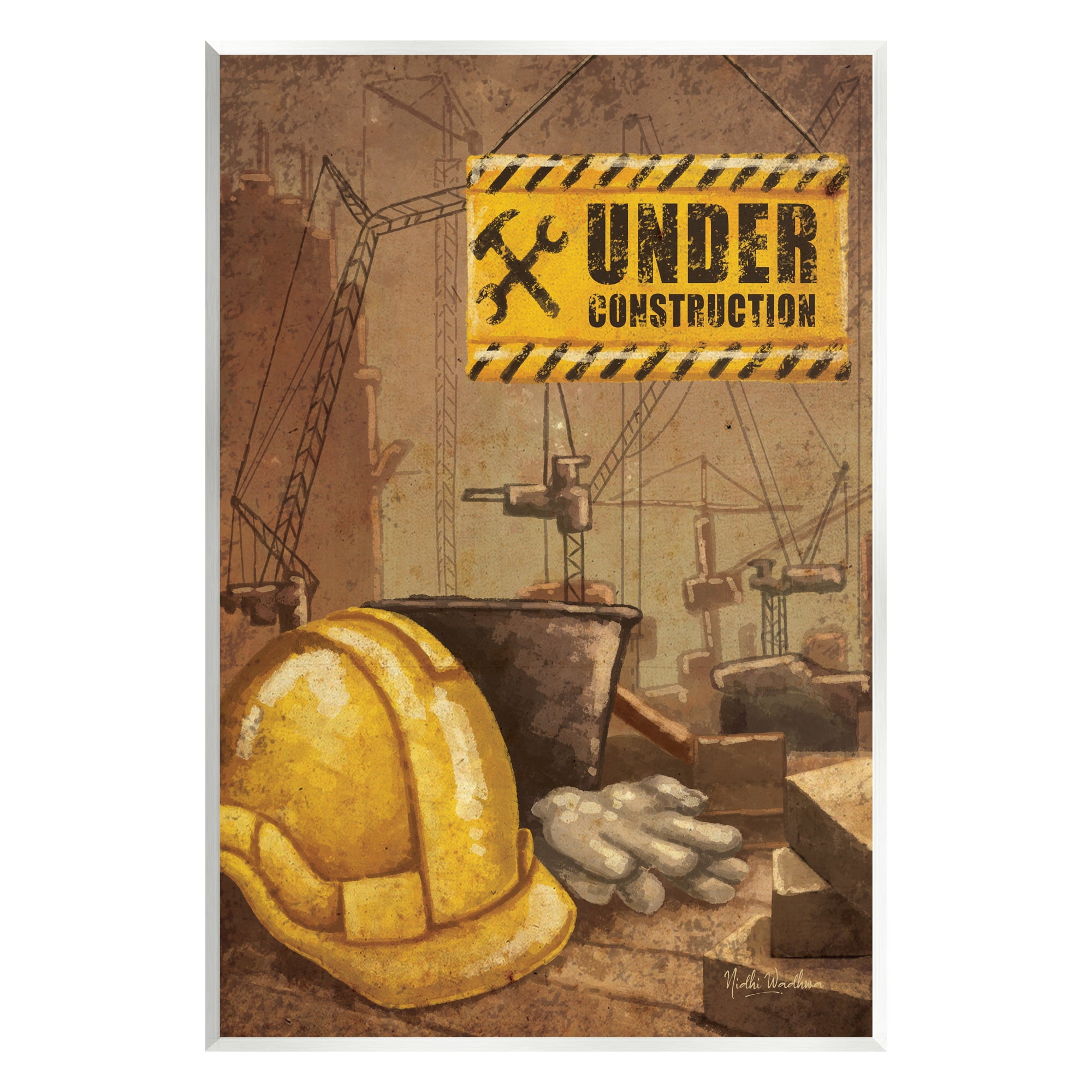Stupell Industries Under Construction Hardhat Travel & Places Painting Unframed Art Print Wall Art, 13 x 19
