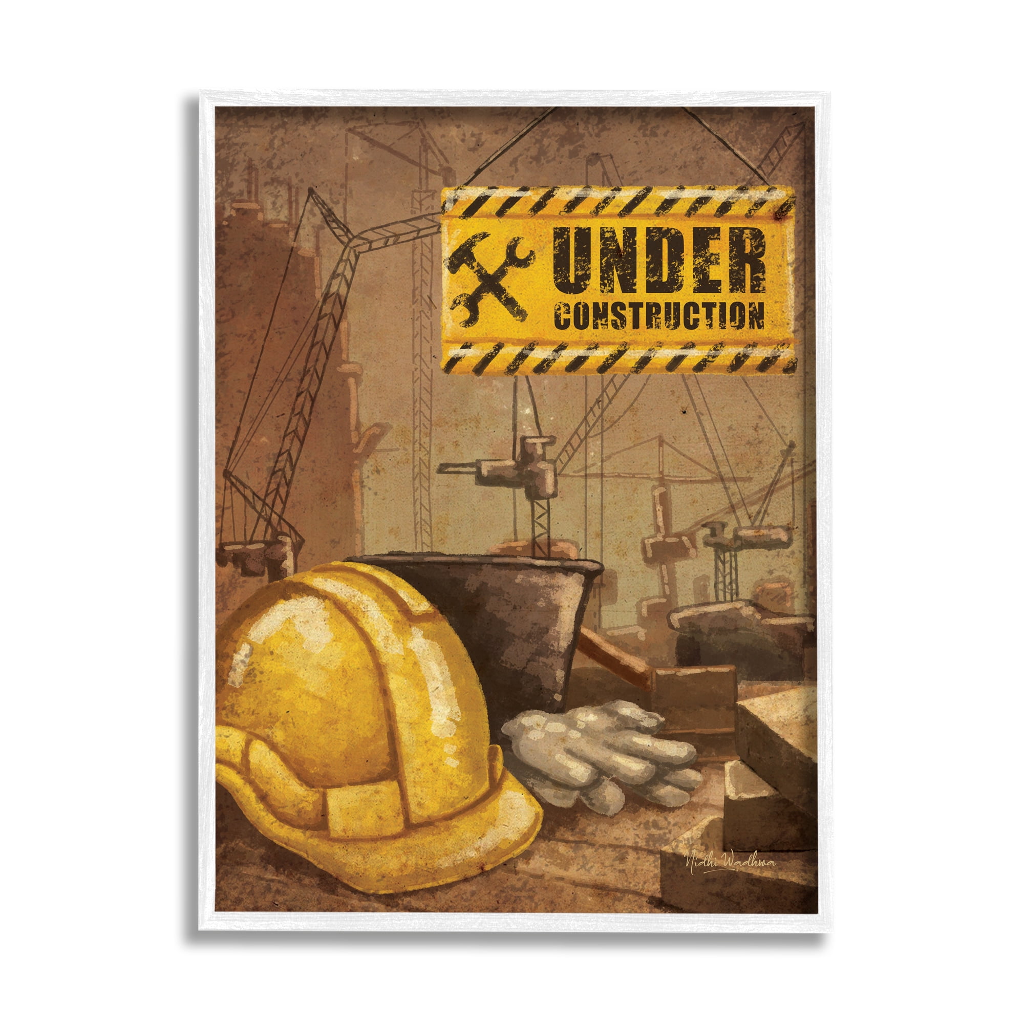 Stupell Industries Under Construction Hardhat Travel & Places Painting White Framed Art Print Wall Art, 24 x 30
