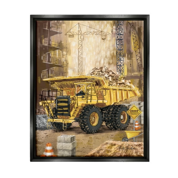 Stupell Industries Under Construction Site Transportation Painting Black Floater Framed Canvas Art Print Wall Art, 17 x 21