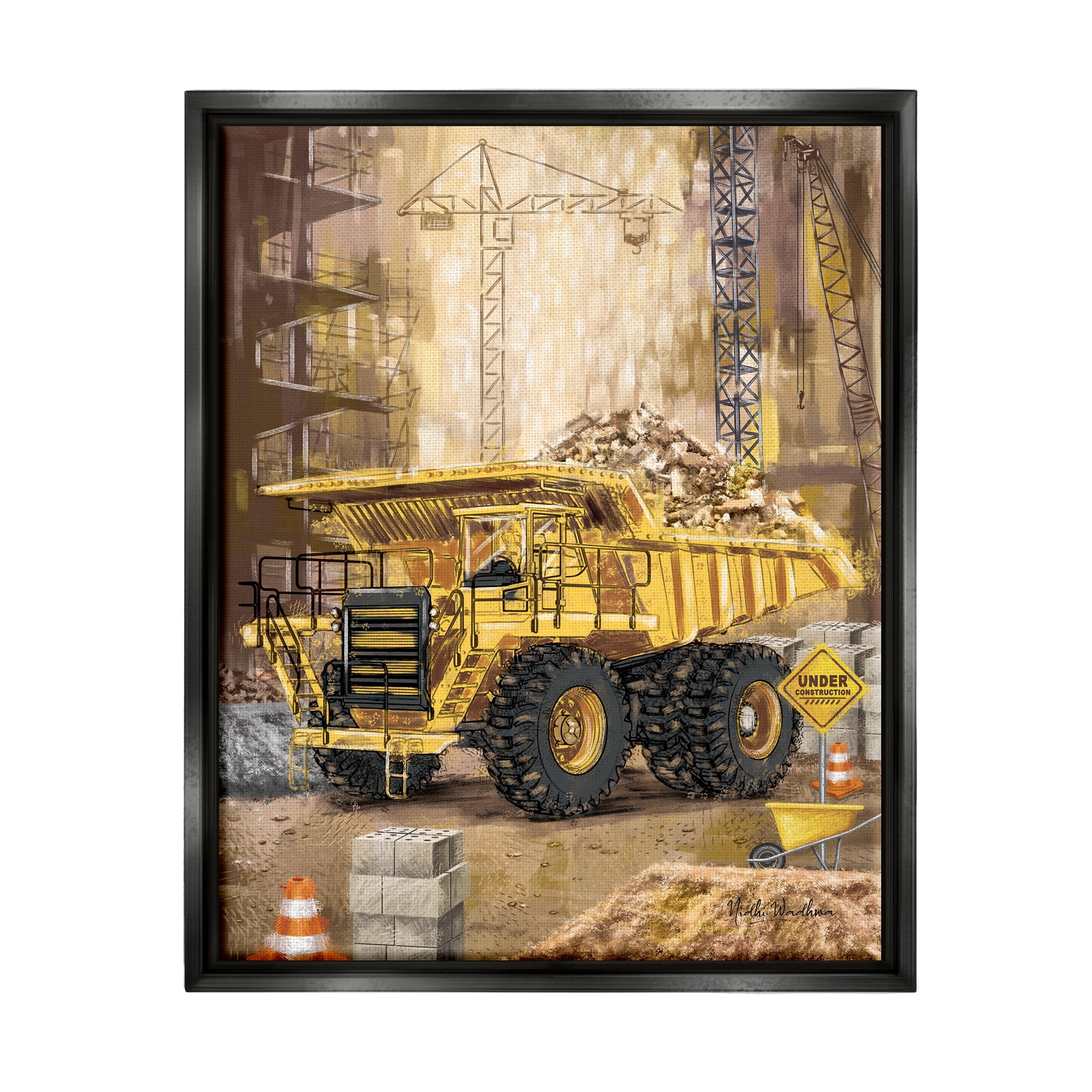 Stupell Industries Under Construction Site Transportation Painting Black Floater Framed Canvas Art Print Wall Art, 25 x 31
